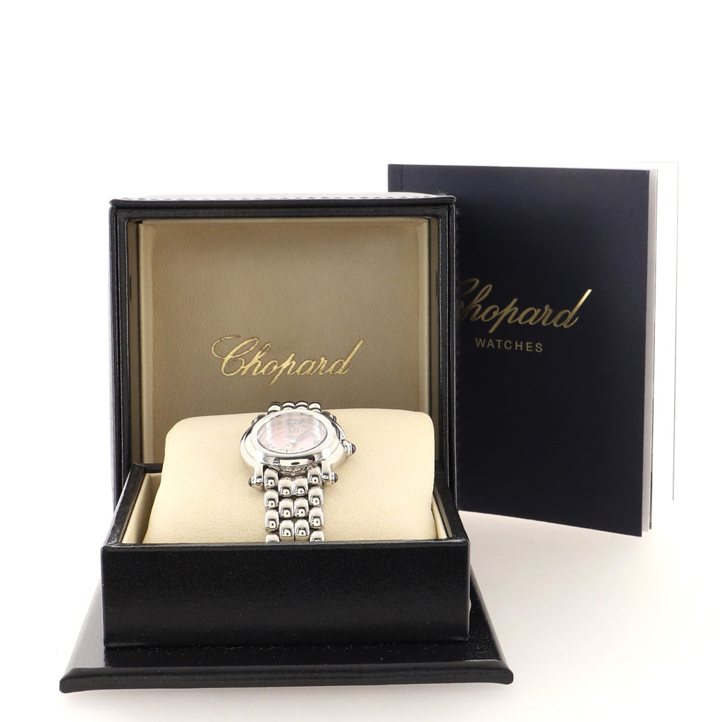 Happy Sport Quartz Watch Stainless Steel with Floating Diamonds and Mother of Pear 27