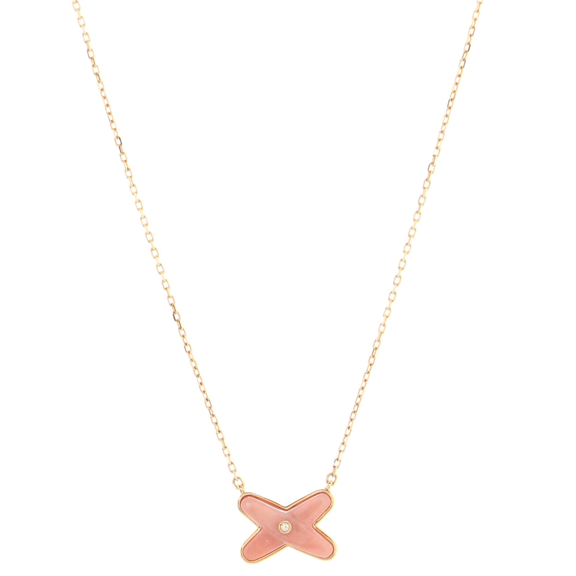 Jeux de Liens Pendant Necklace 18K Rose Gold with Pink Opal and Diamond