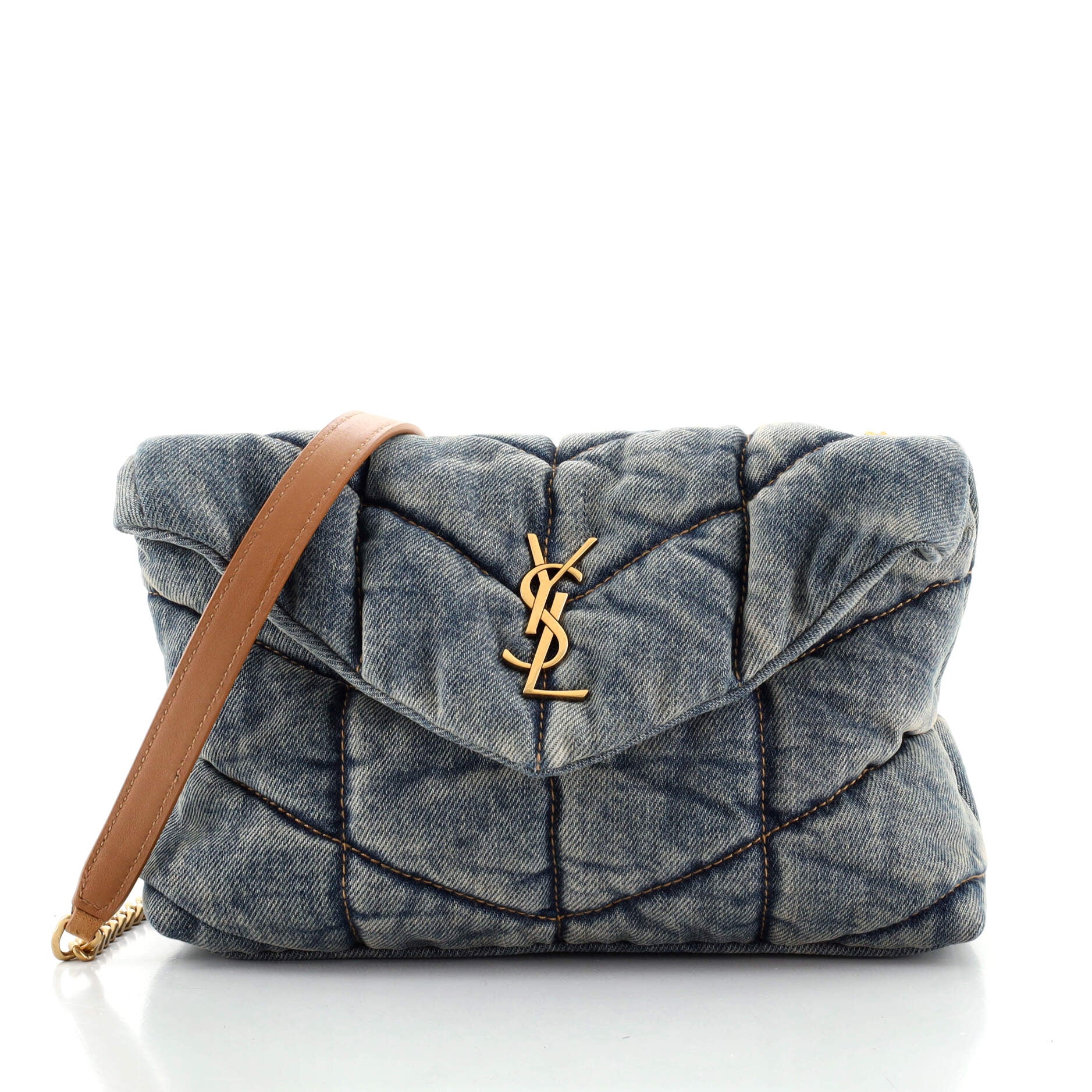 LouLou Puffer Shoulder Bag Quilted Vintage Denim Mini