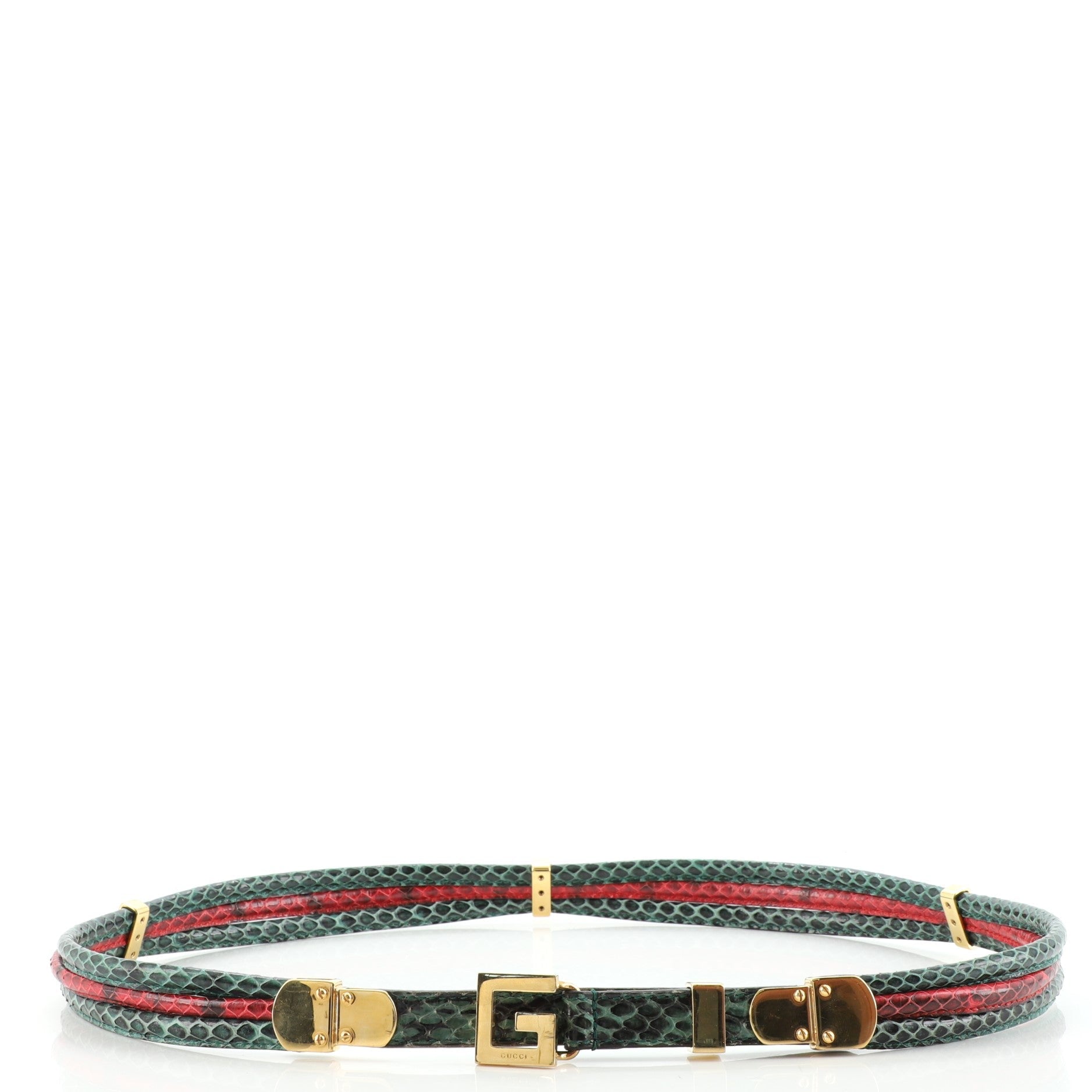 Square G Buckle Belt Snakeskin and Metal Thin 85