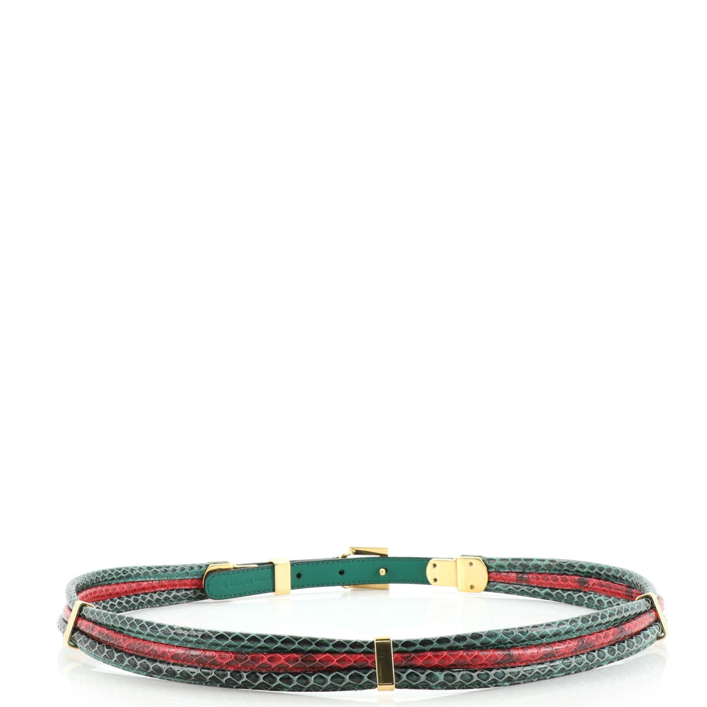 Square G Buckle Belt Snakeskin and Metal Thin 85