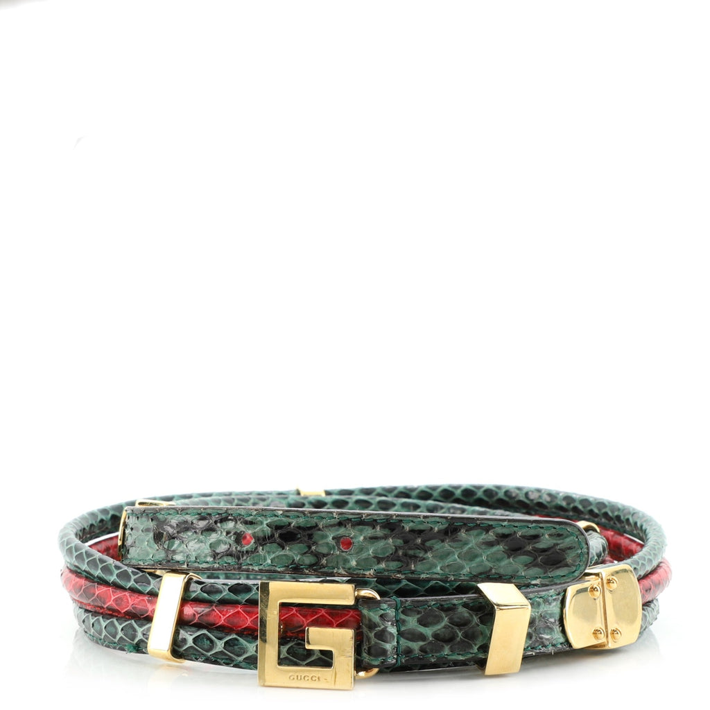 Square G Buckle Belt Snakeskin and Metal Thin 85