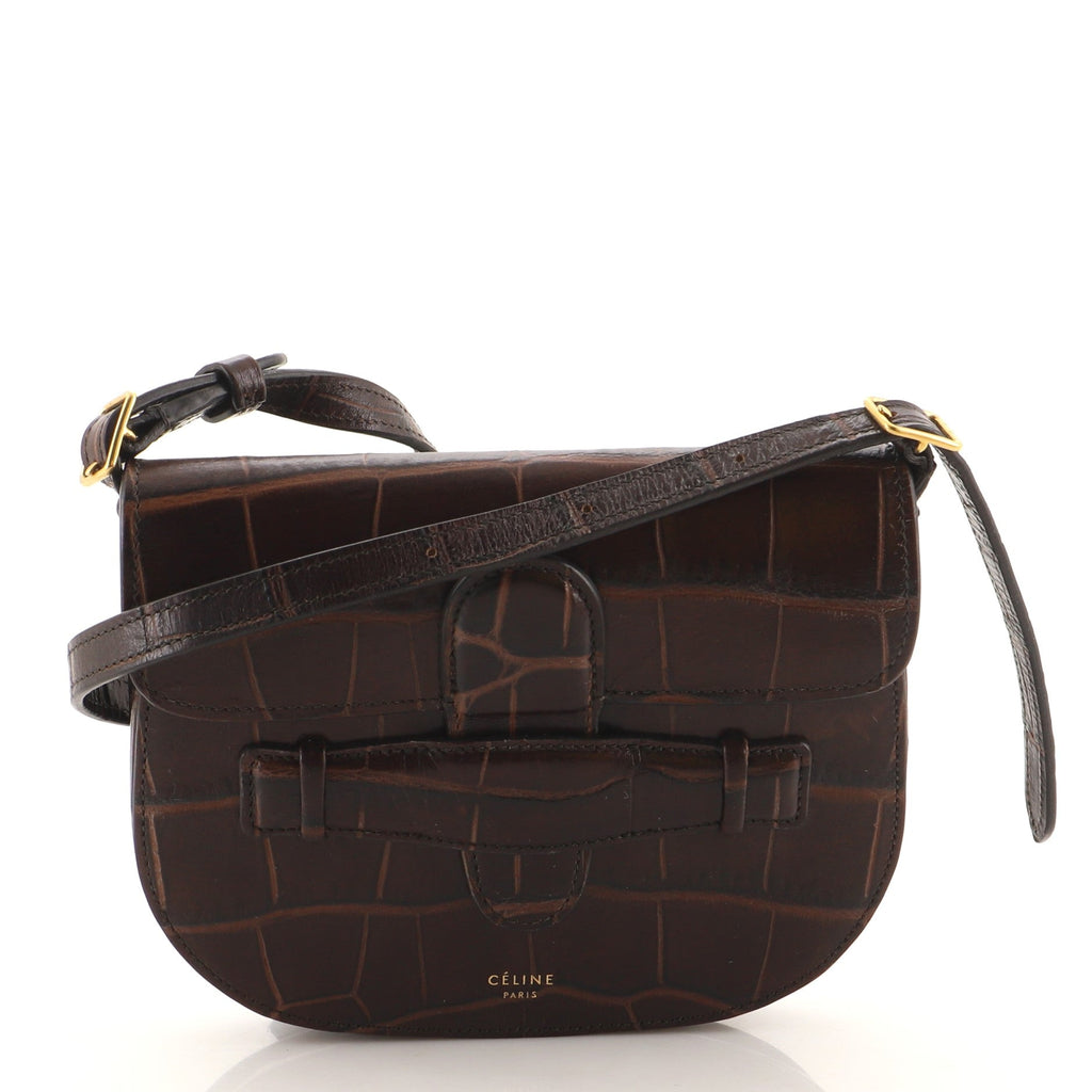 Symmetrical Shoulder Bag Crocodile Embossed Leather Mini