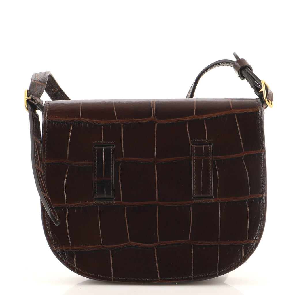 Symmetrical Shoulder Bag Crocodile Embossed Leather Mini
