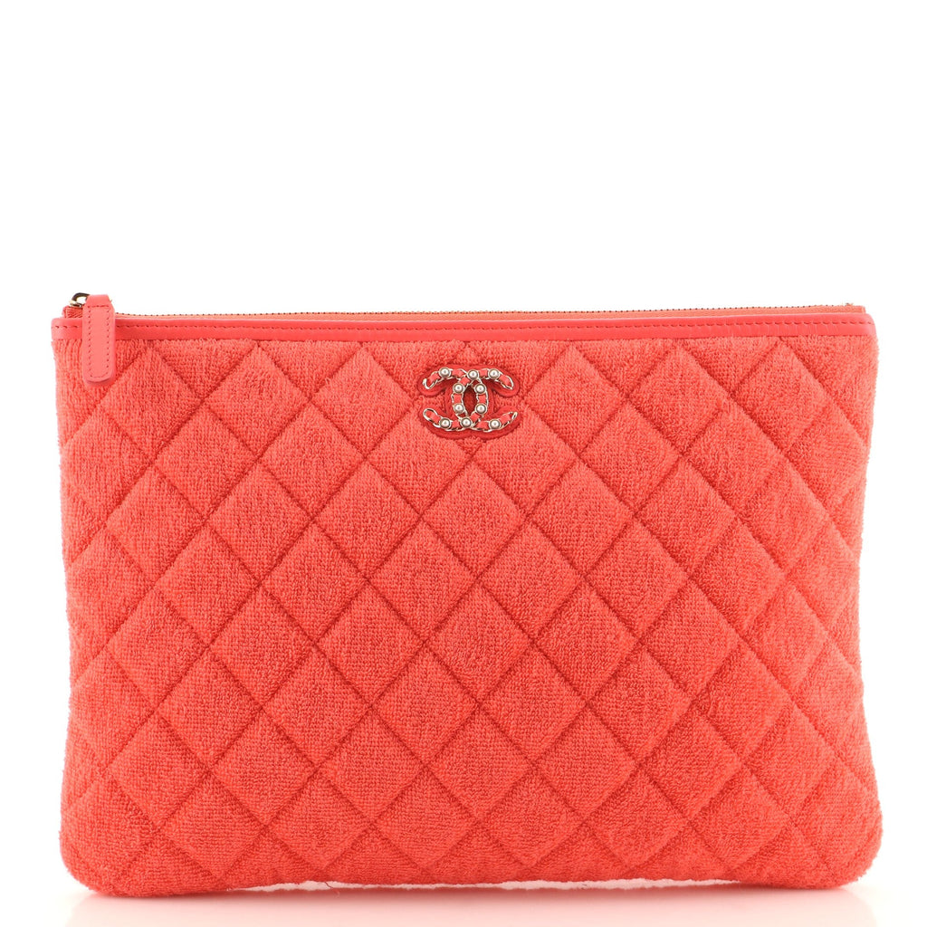 O Case Clutch Quilted Terry Cloth with Faux Pearls Medium