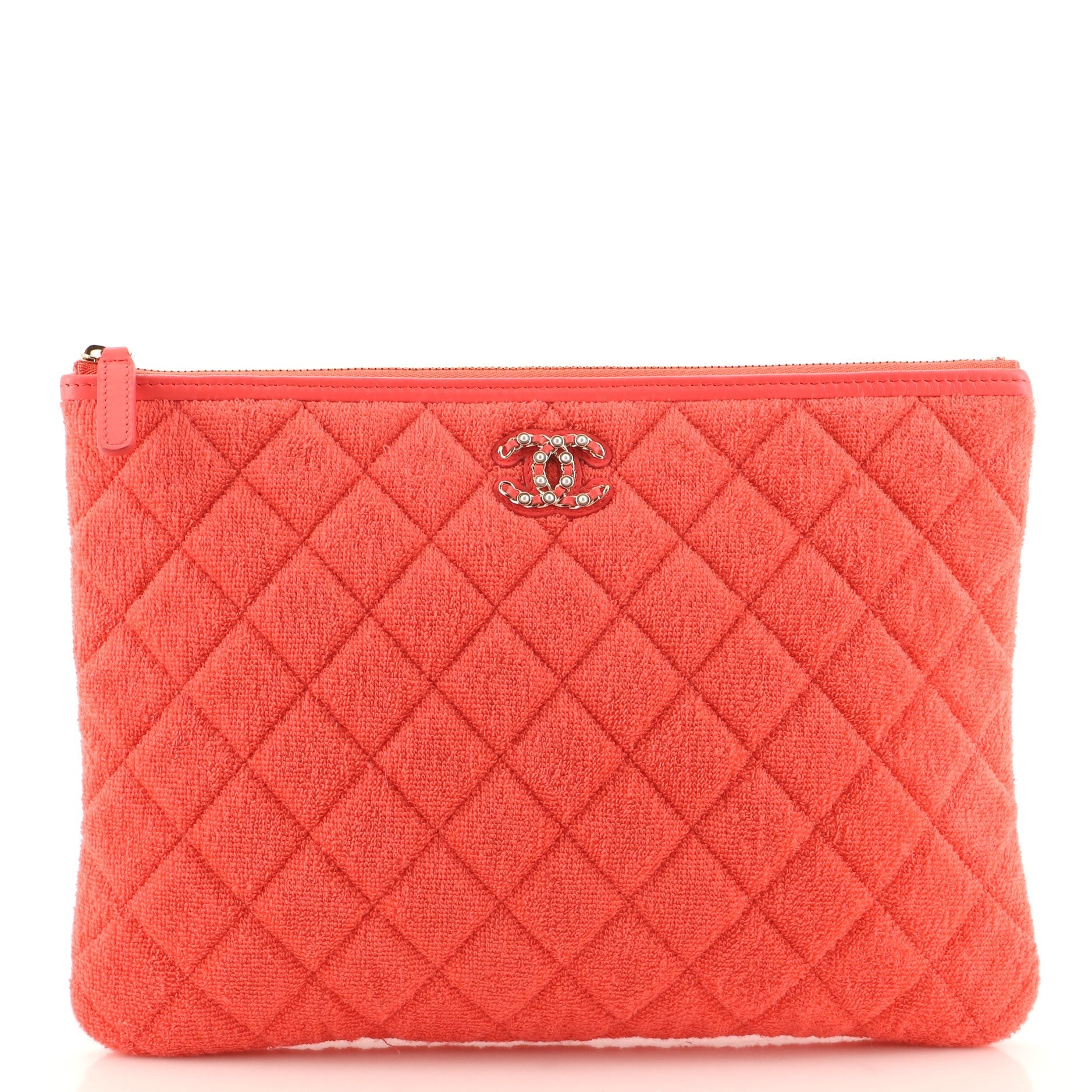 O Case Clutch Quilted Terry Cloth with Faux Pearls Medium