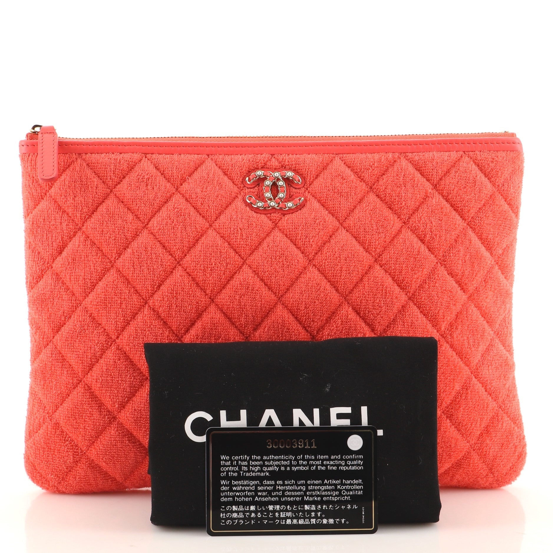 O Case Clutch Quilted Terry Cloth with Faux Pearls Medium