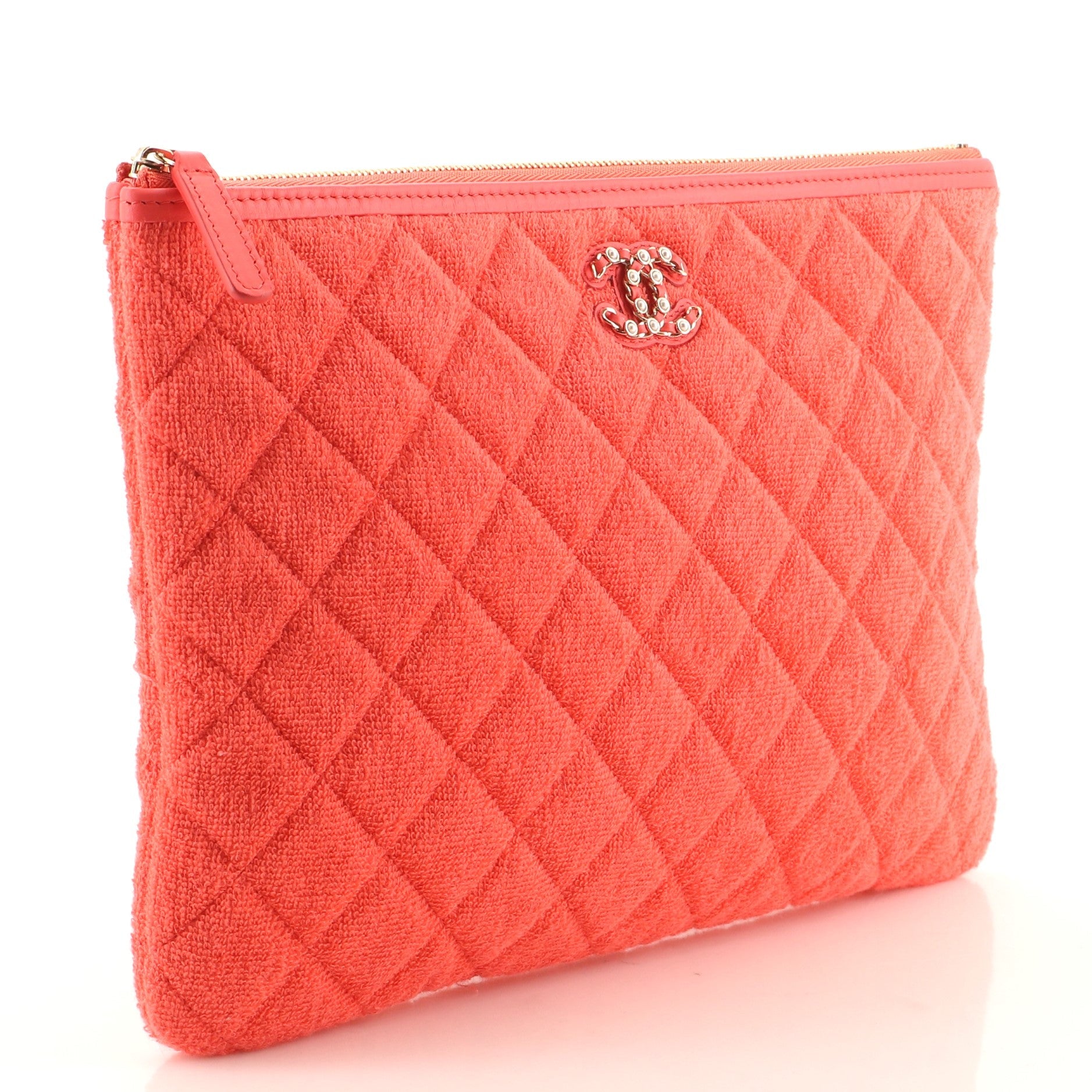 O Case Clutch Quilted Terry Cloth with Faux Pearls Medium