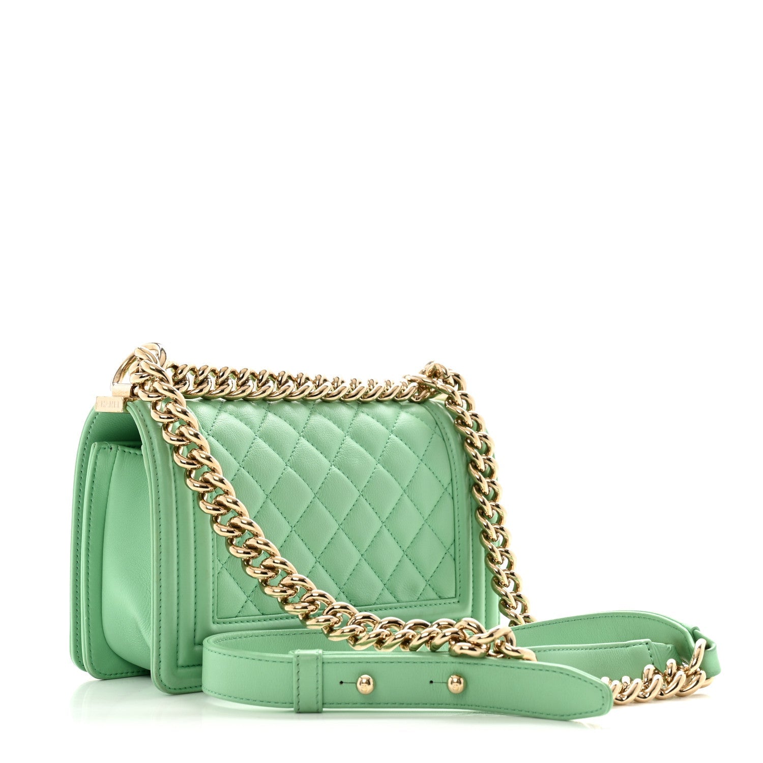 Lambskin Quilted Small Boy Flap Green