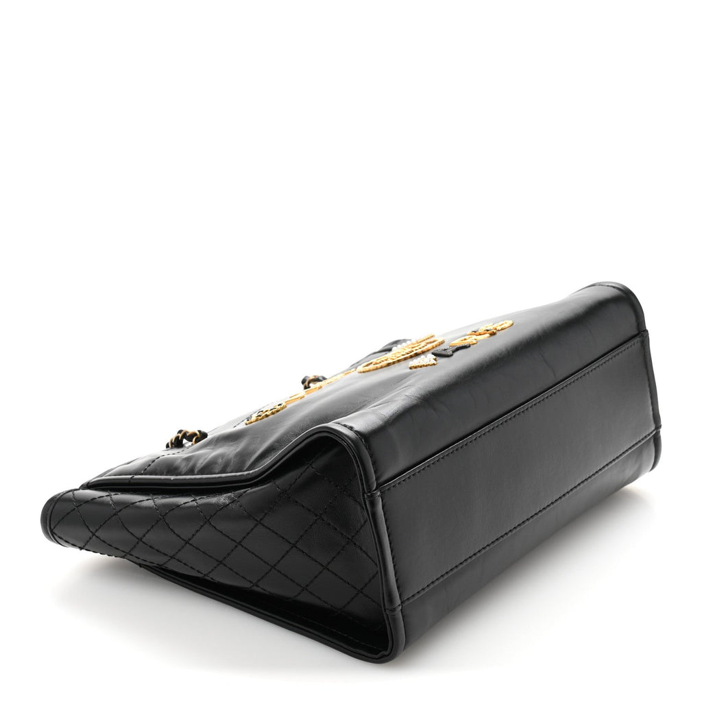 Aged Calfskin Small Charms Deauville Tote Black