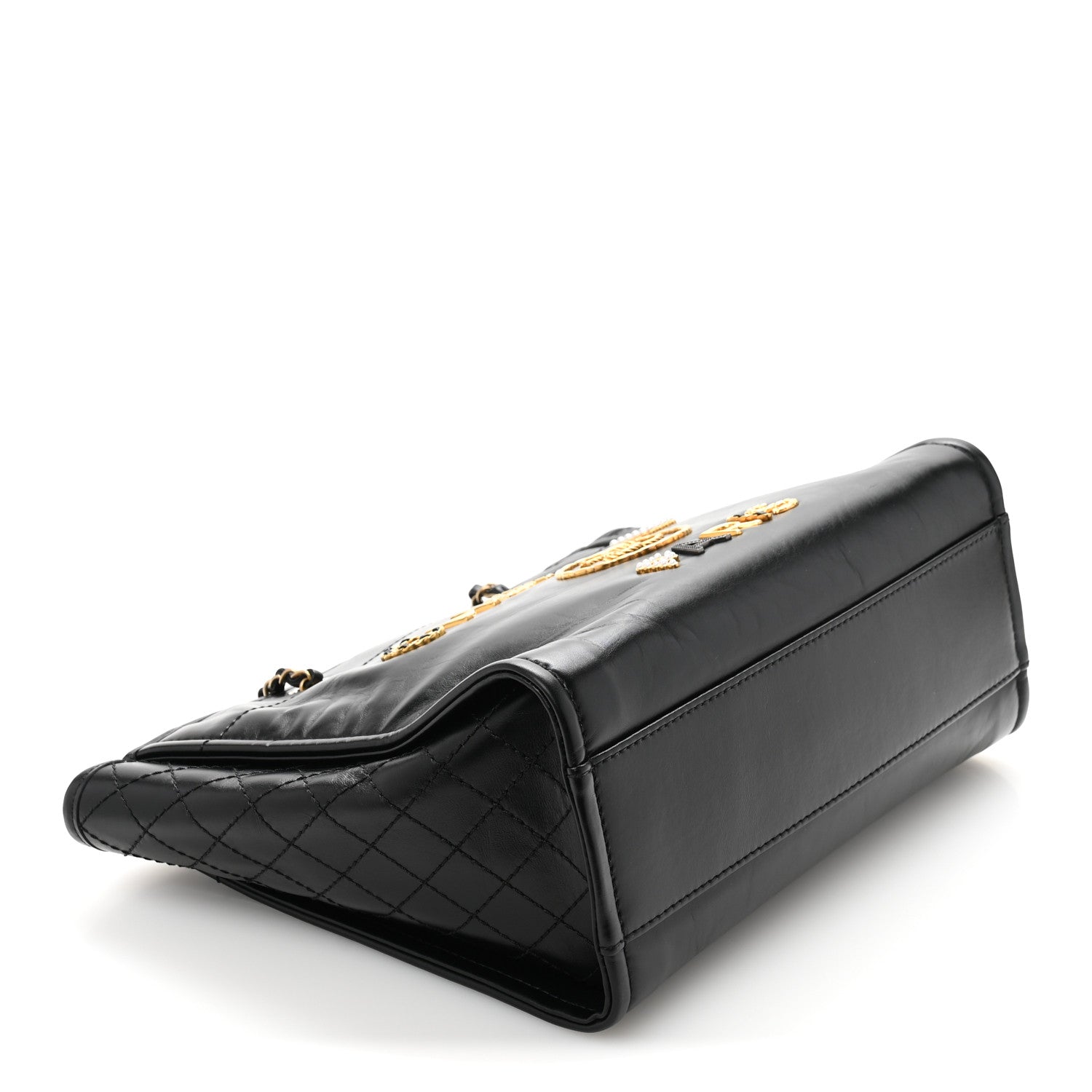 Aged Calfskin Small Charms Deauville Tote Black