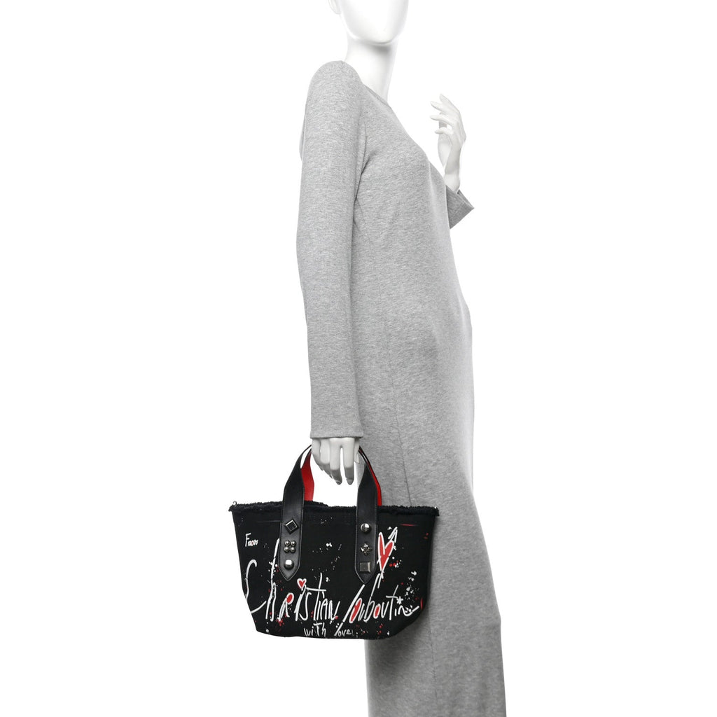 Canvas Printed Mini Frangibus Tote Black Multicolor