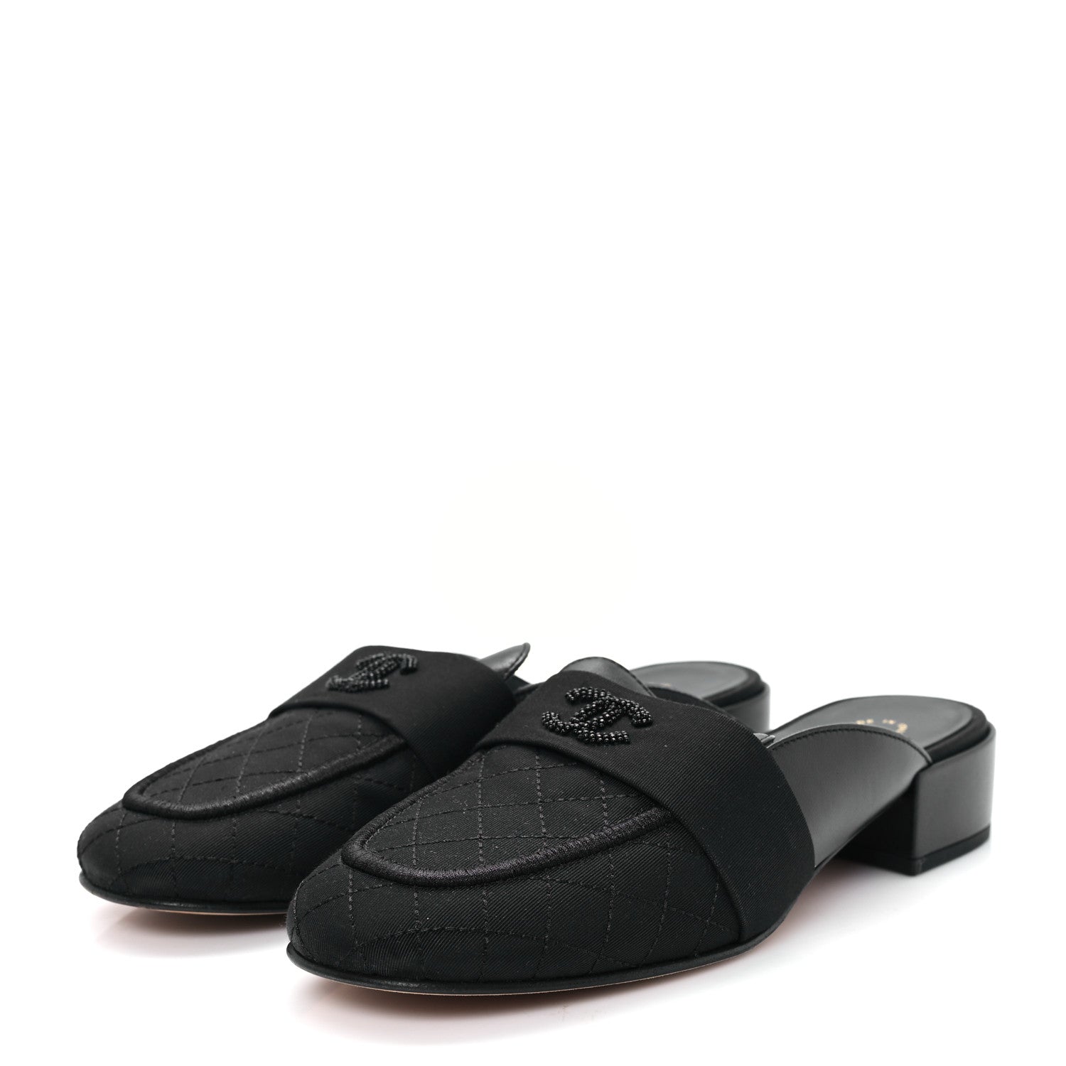 Lambskin Grosgrain Cap Toe CC Mules 37 Black