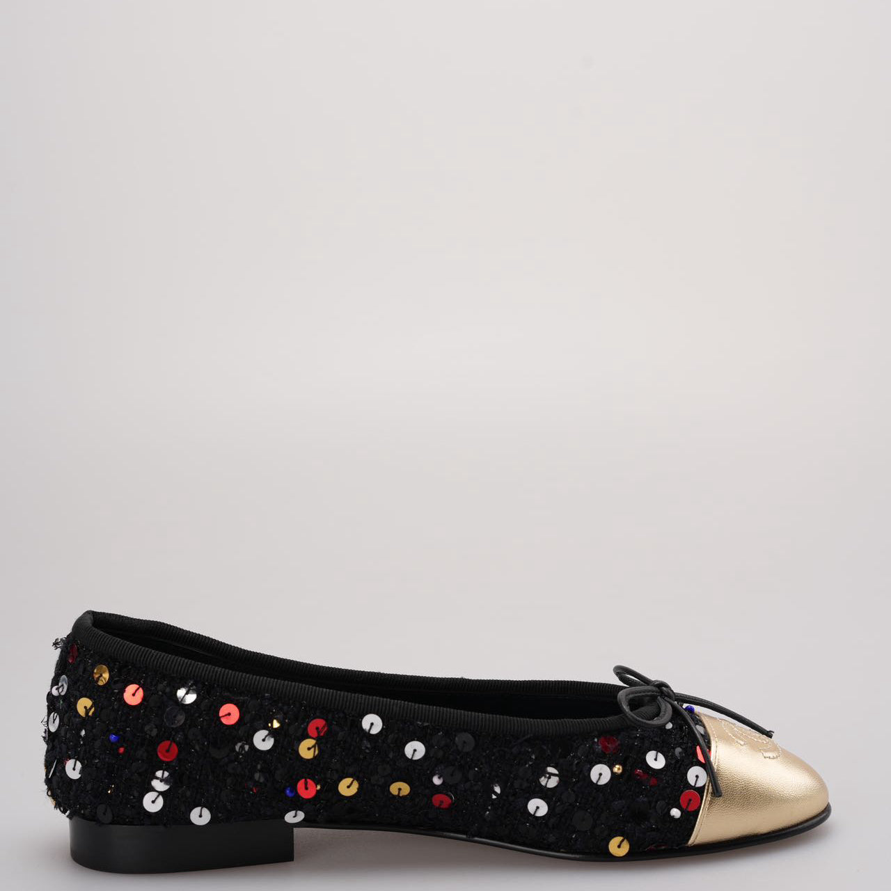 Chanel Black Sequin Ballet Flats with Gold Cap Toe size 35.5