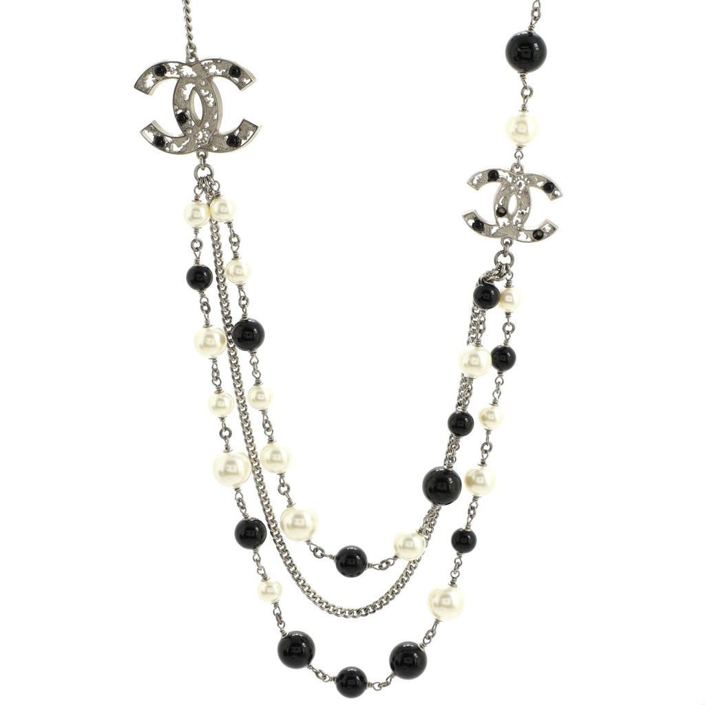 CC Triple Strand Necklace Faux Pearls and Beads