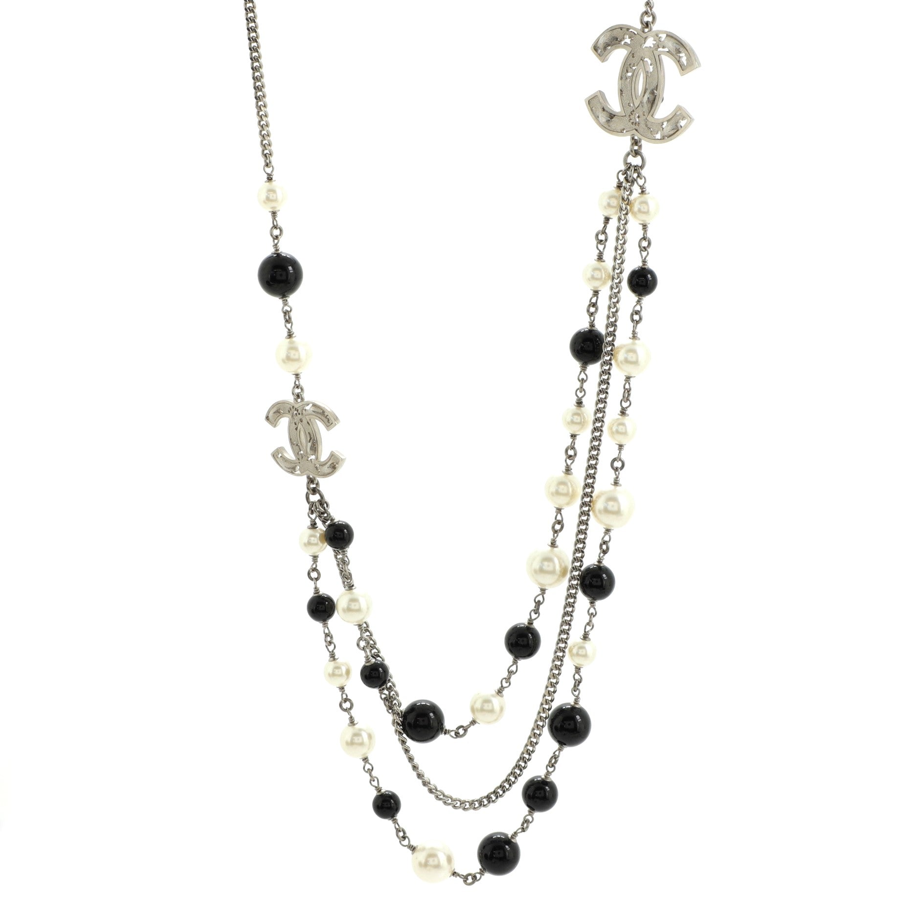 CC Triple Strand Necklace Faux Pearls and Beads
