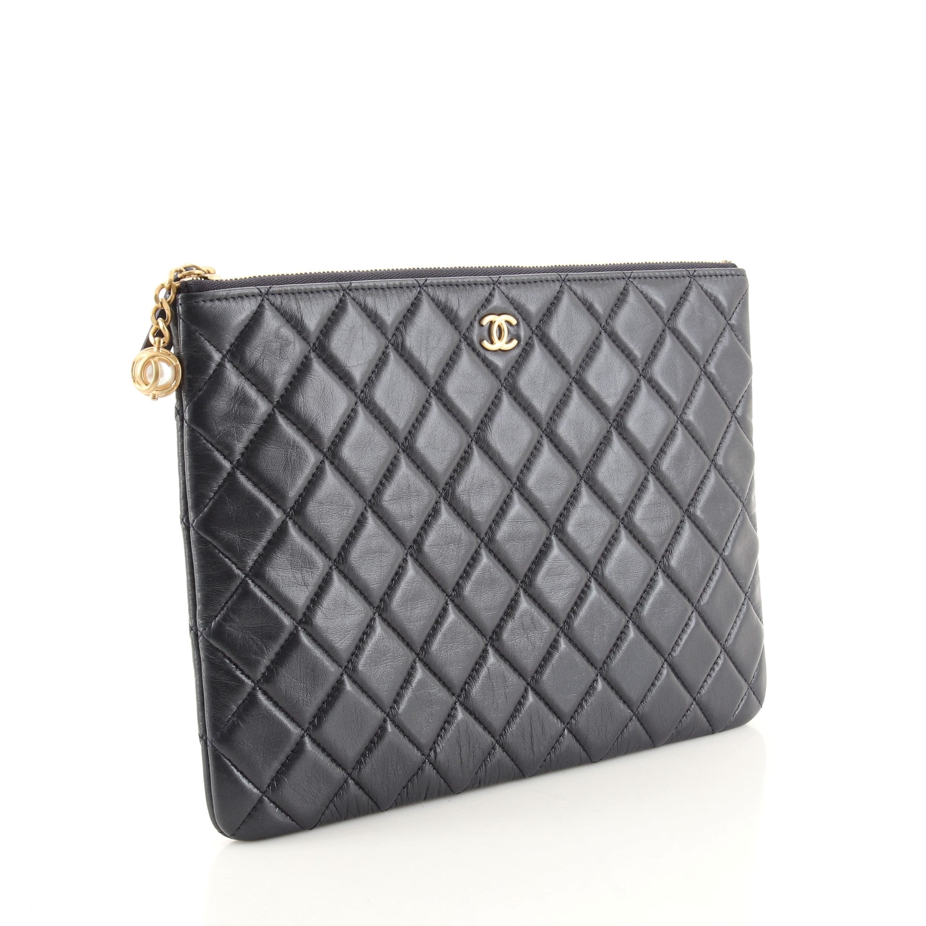 CC Pearl Charm O Case Clutch Quilted Calfskin Medium