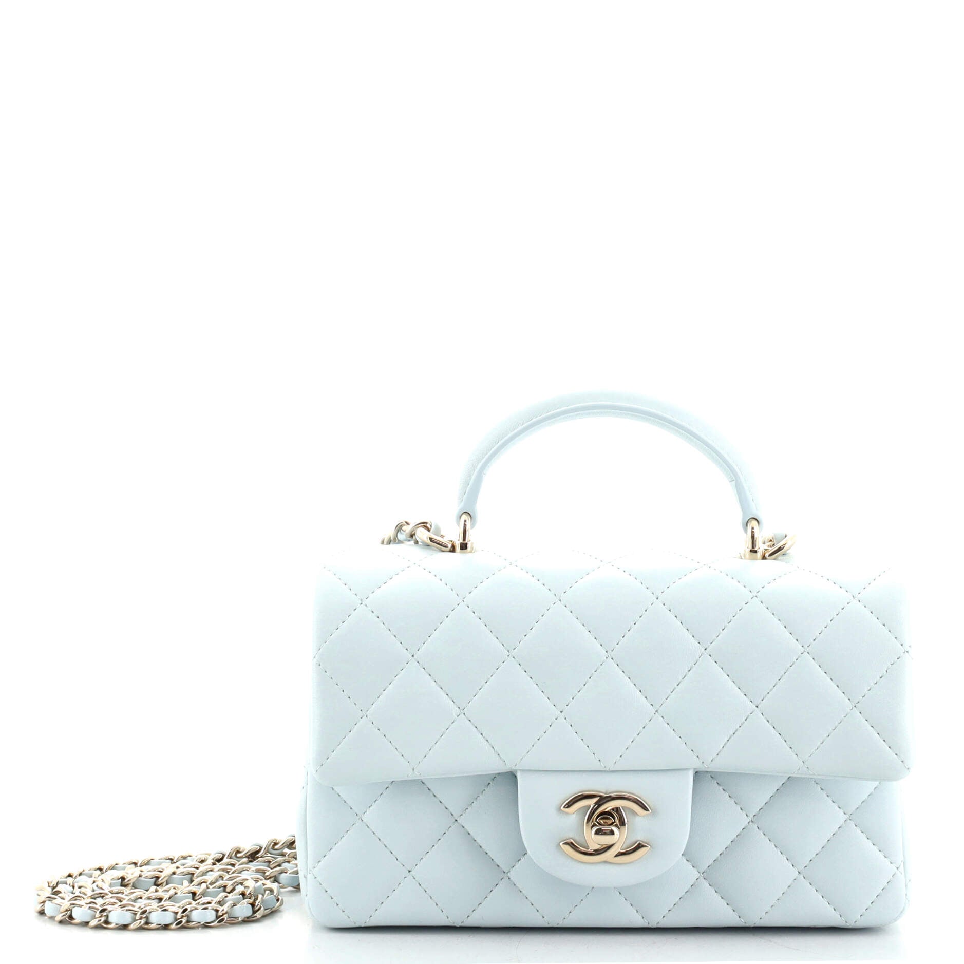 Classic Single Flap Top Handle Bag Quilted Lambskin Mini