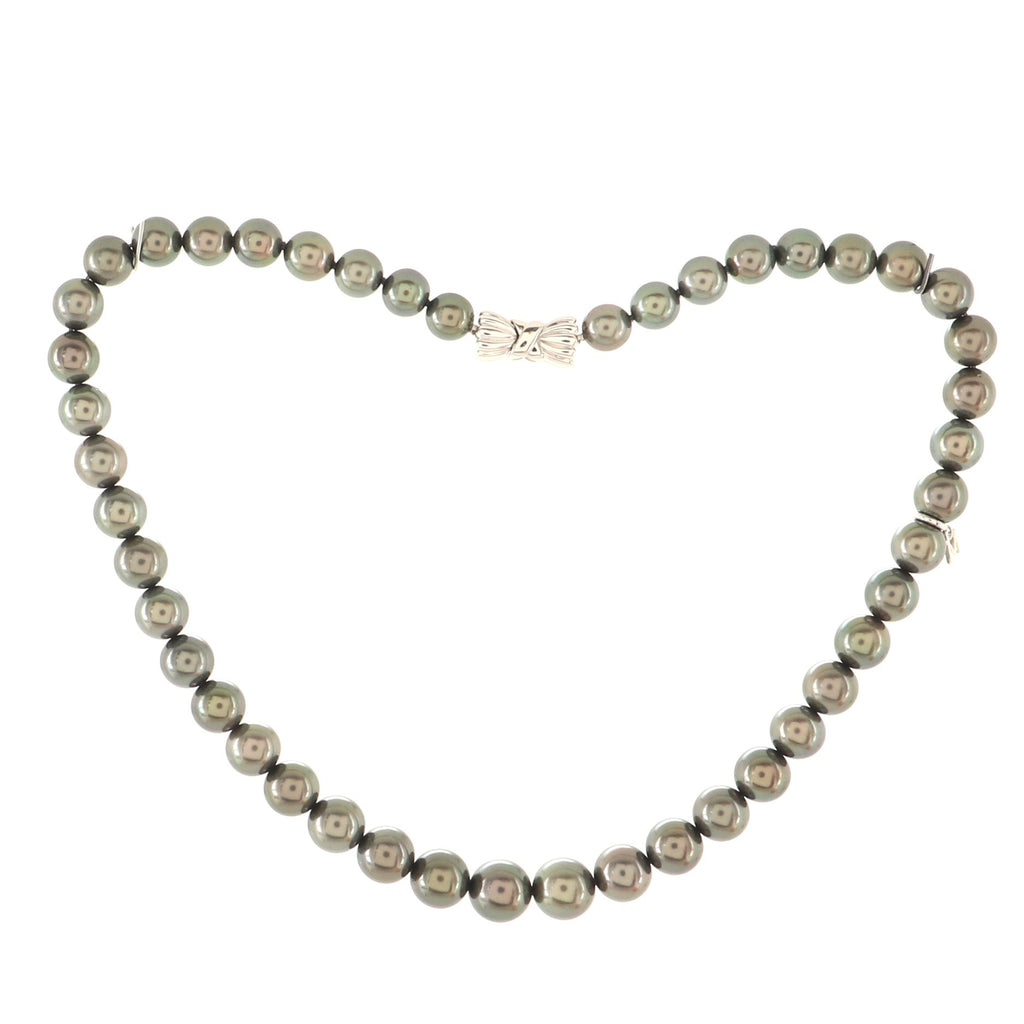 Single Strand Necklace Tahitian Pearls with 18K White Gold 8-10mm
