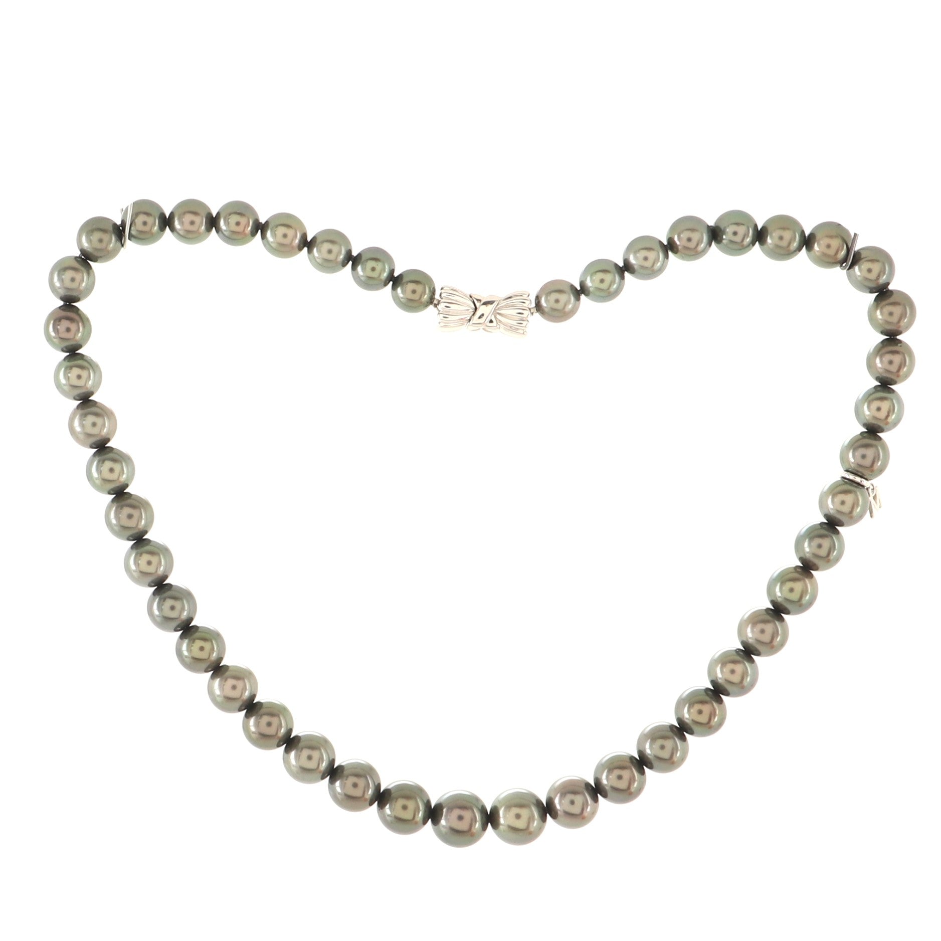 Single Strand Necklace Tahitian Pearls with 18K White Gold 8-10mm