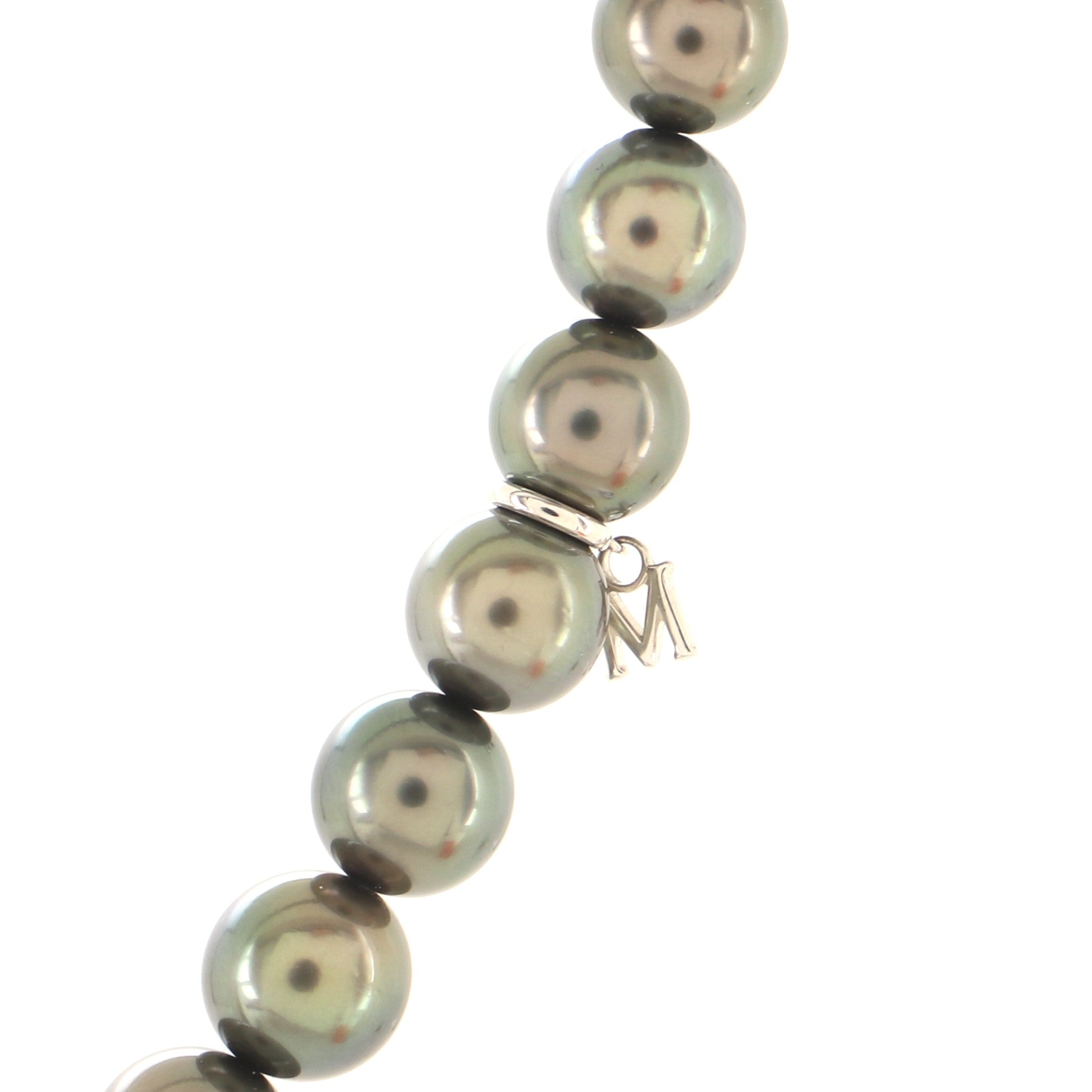 Single Strand Necklace Tahitian Pearls with 18K White Gold 8-10mm