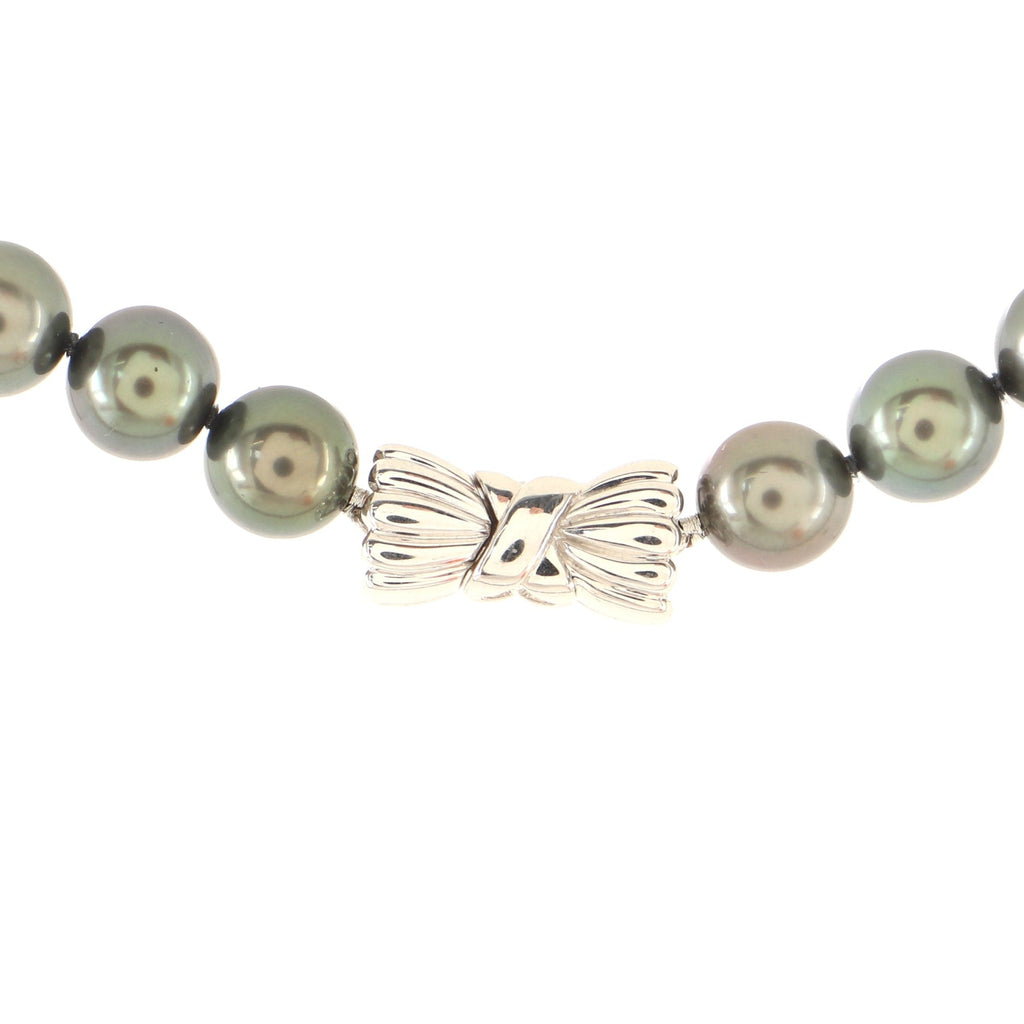 Single Strand Necklace Tahitian Pearls with 18K White Gold 8-10mm