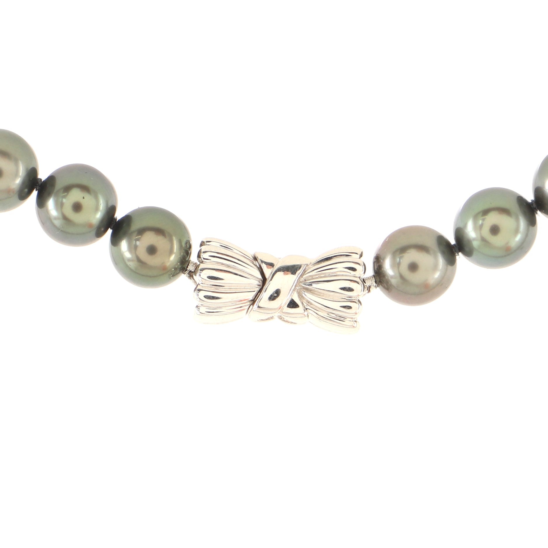 Single Strand Necklace Tahitian Pearls with 18K White Gold 8-10mm