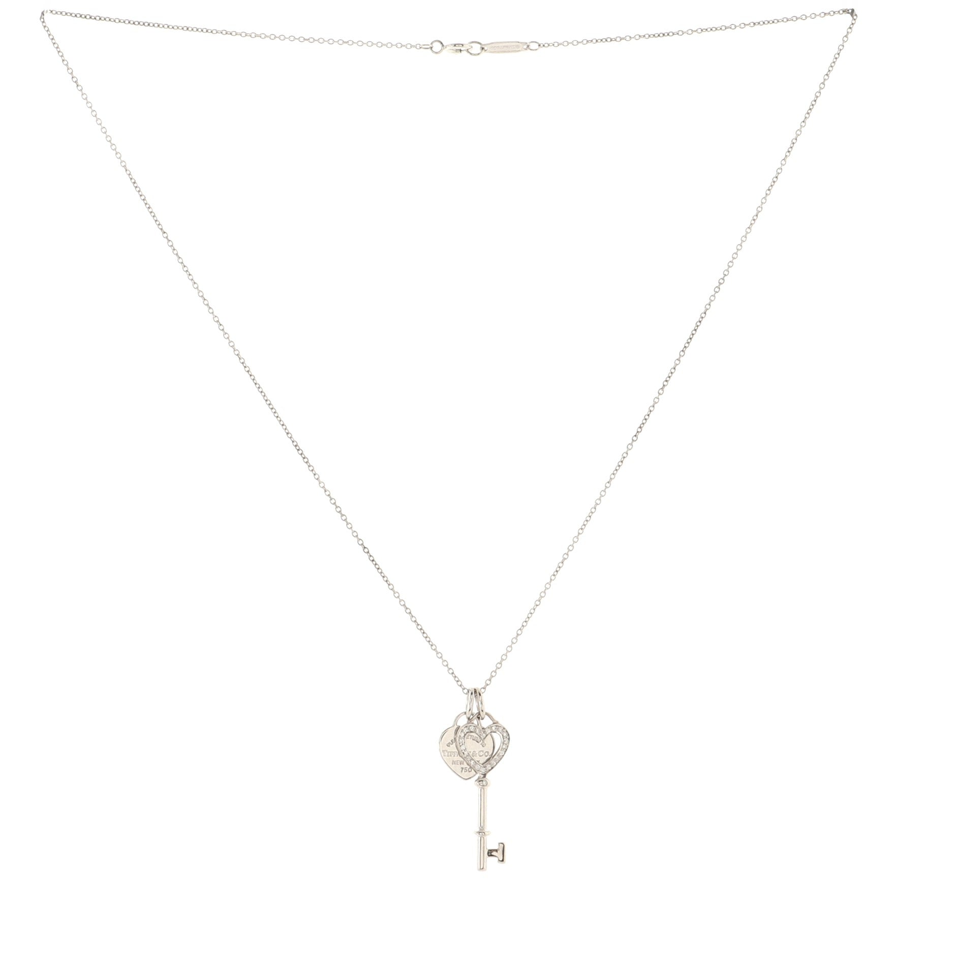 Heart Key Pendant Necklace 18K White Gold with Diamonds