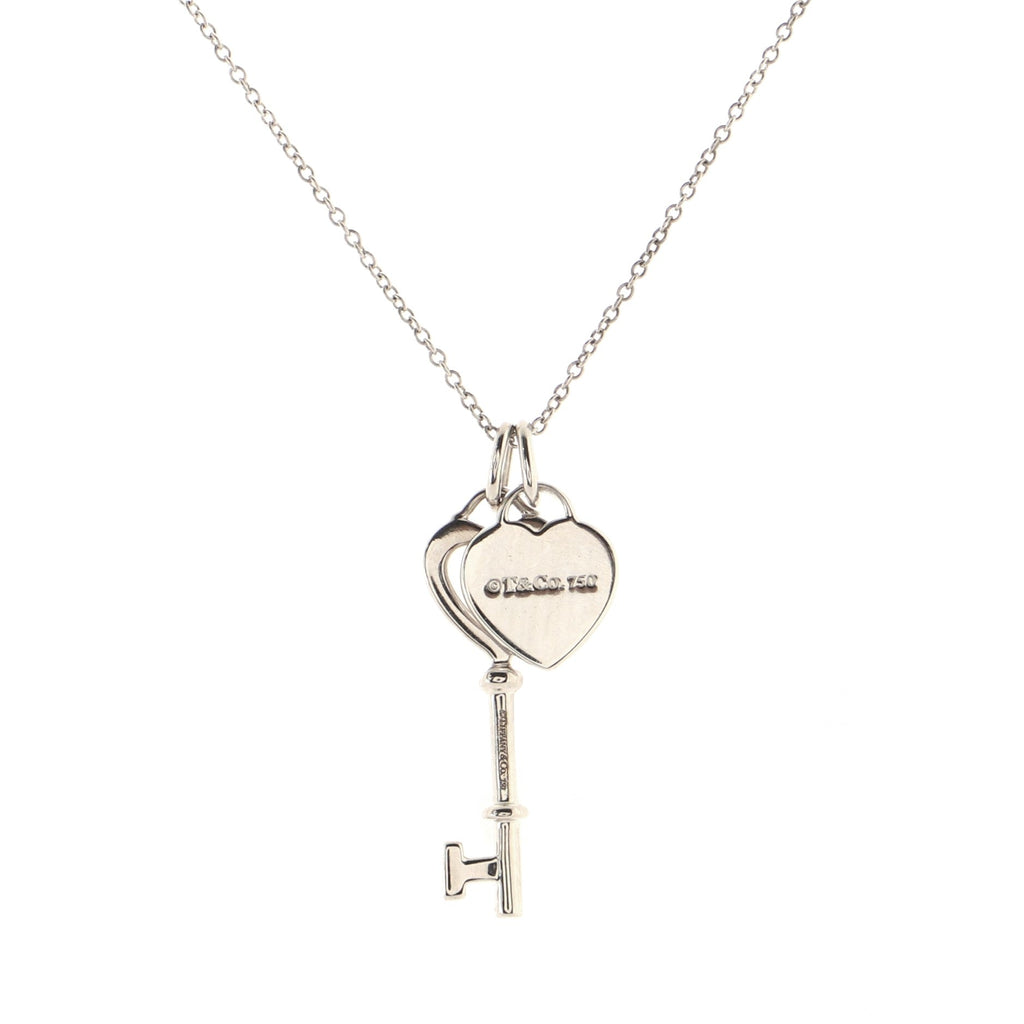 Heart Key Pendant Necklace 18K White Gold with Diamonds