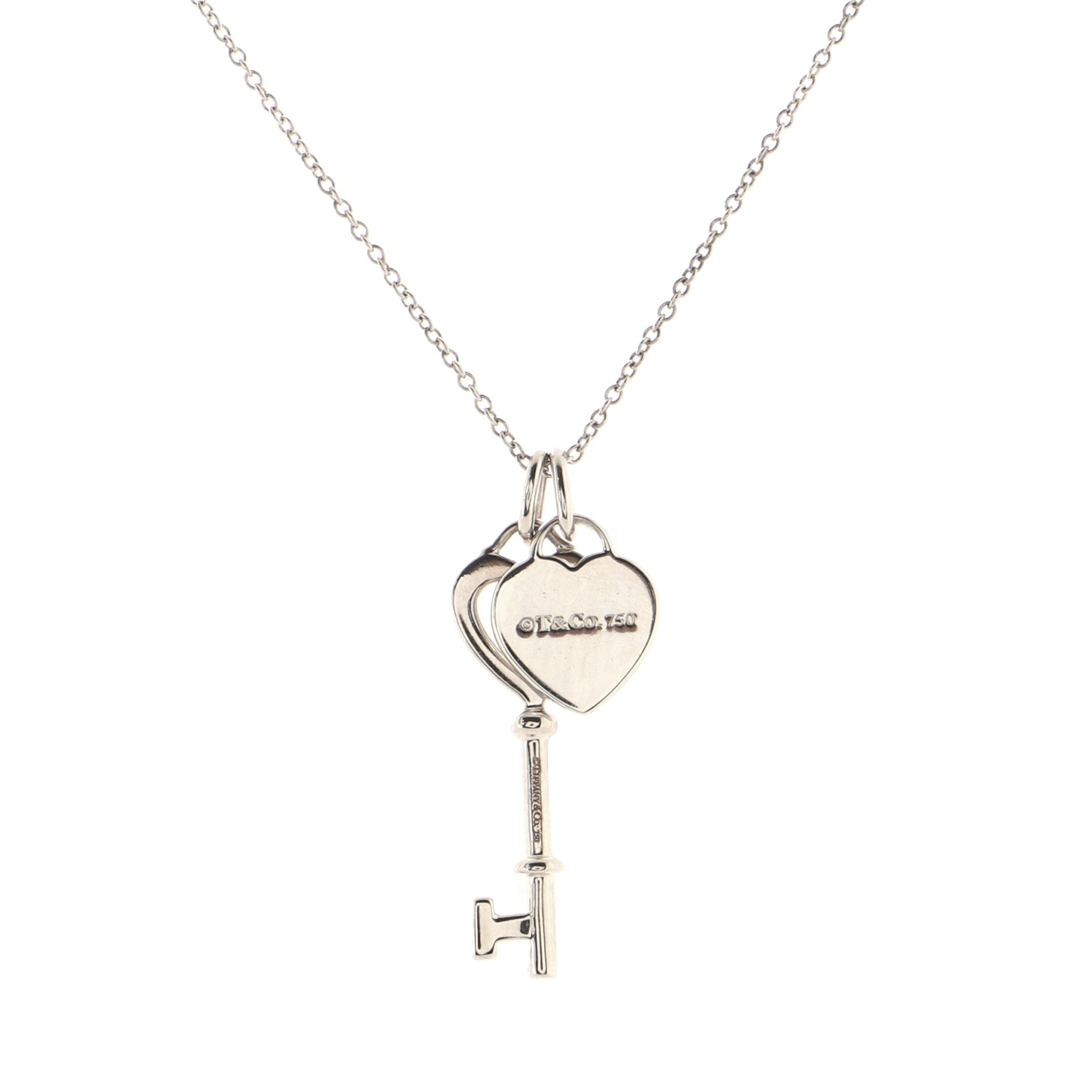 Heart Key Pendant Necklace 18K White Gold with Diamonds