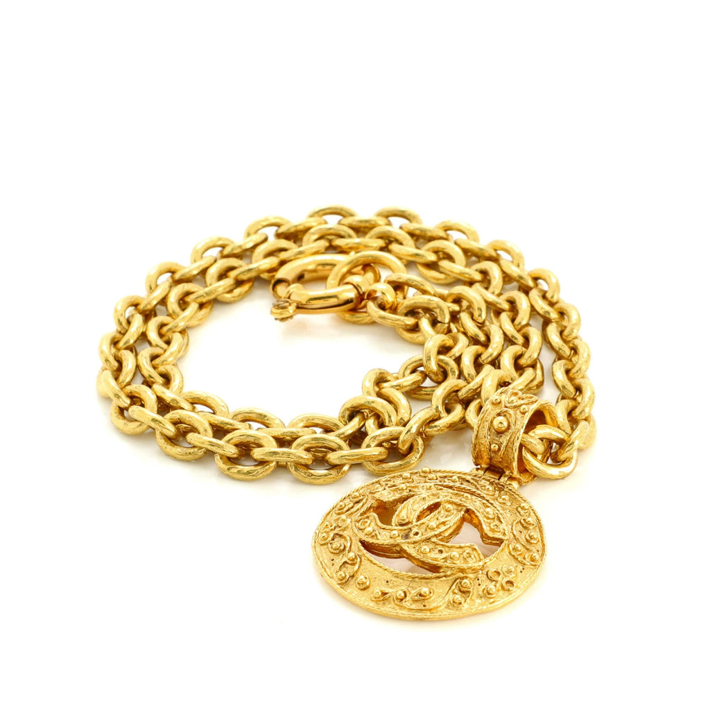 Vintage CC Textured Necklace Metal