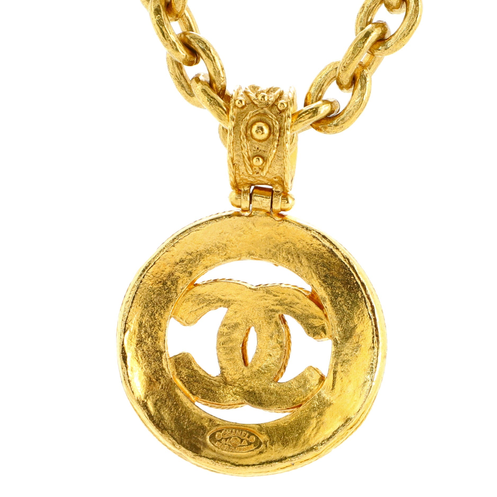 Vintage CC Textured Necklace Metal