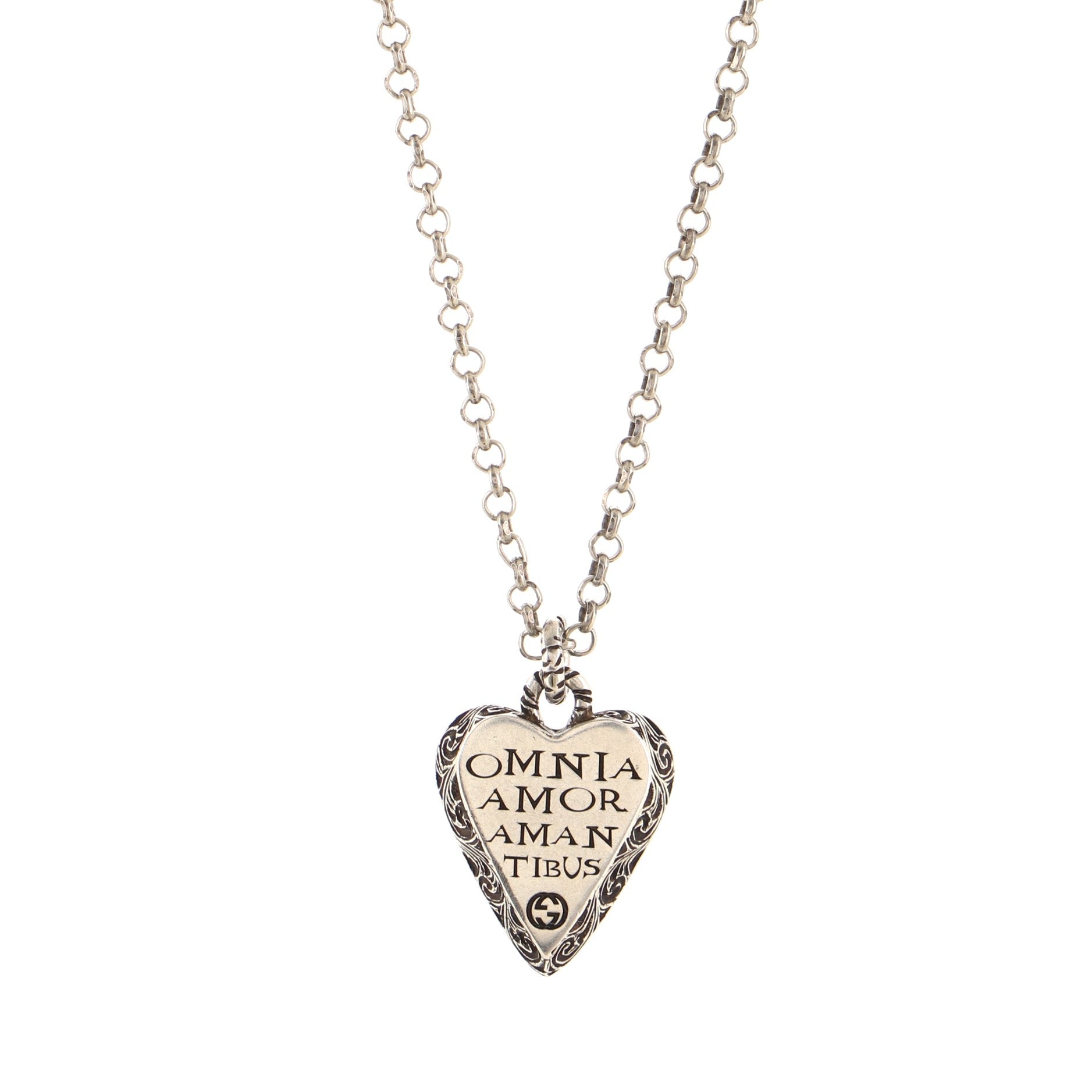 Engraved Heart Pendant Necklace Sterling Silver