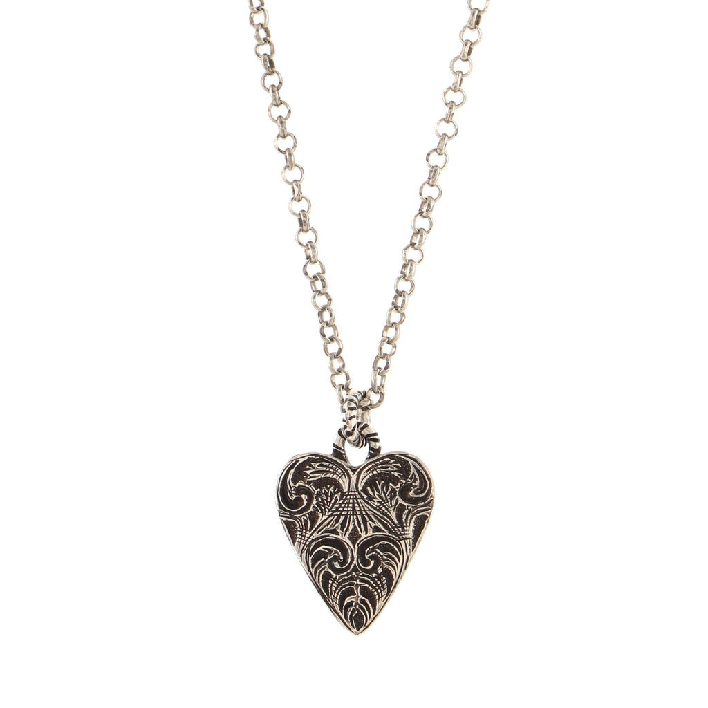 Engraved Heart Pendant Necklace Sterling Silver