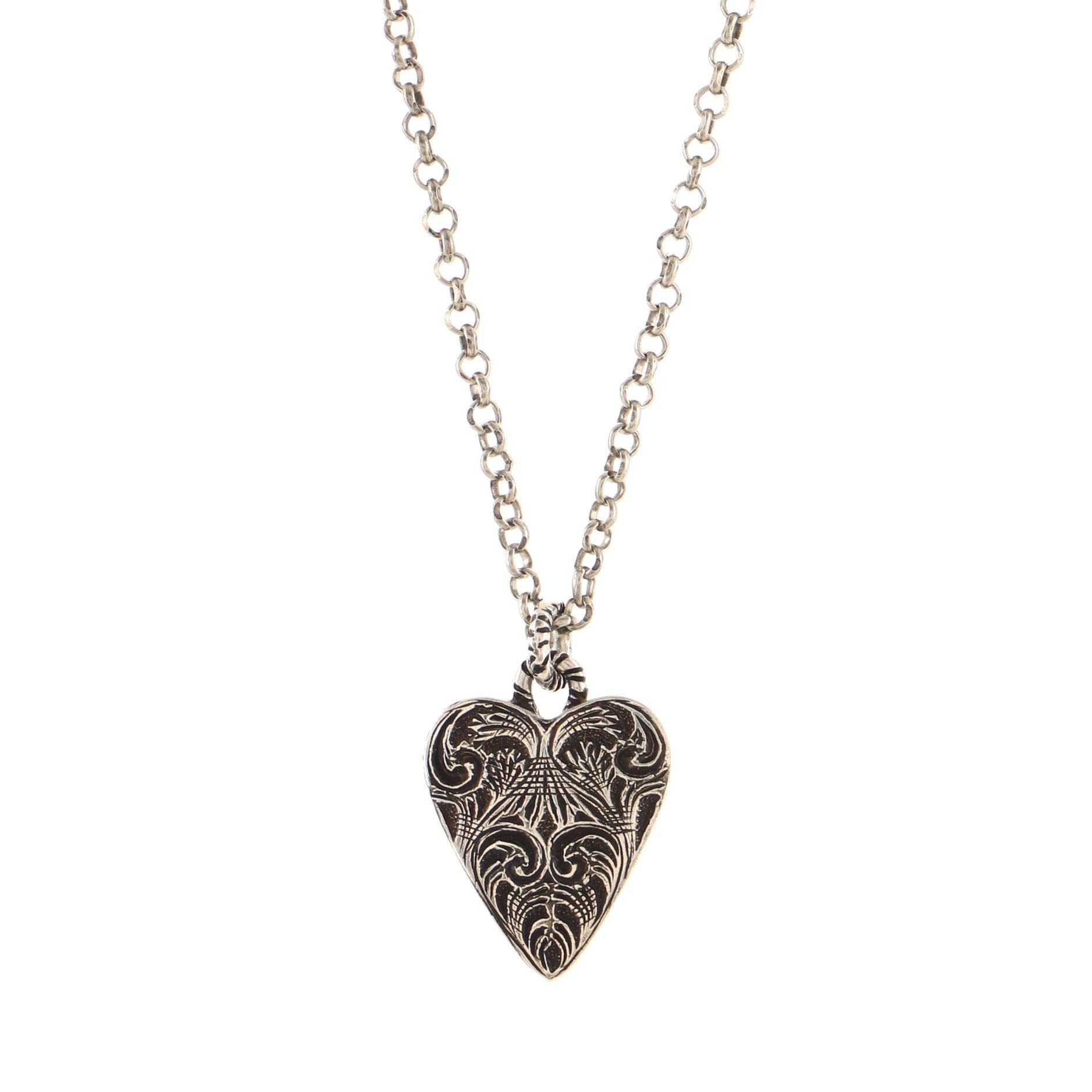 Engraved Heart Pendant Necklace Sterling Silver