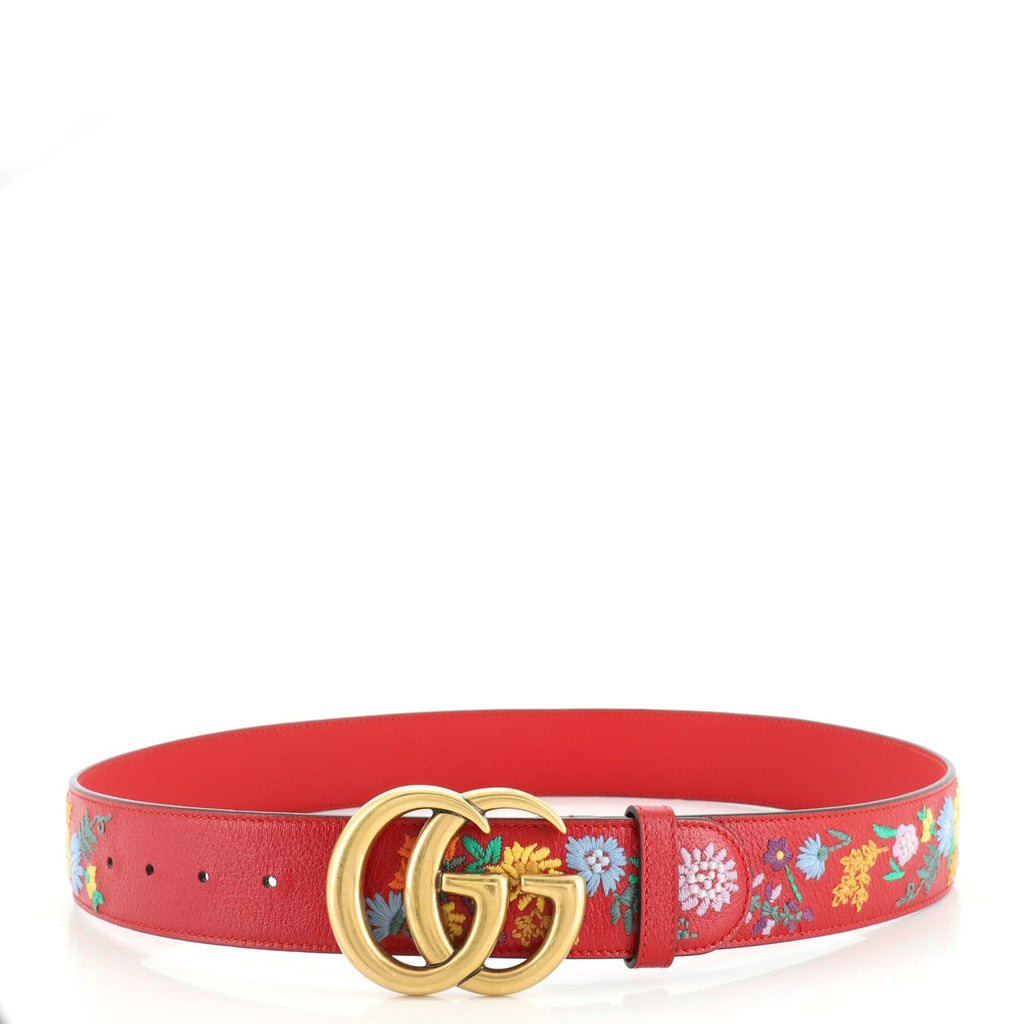 GG Marmont Belt Flower Embroidered Leather Wide 90