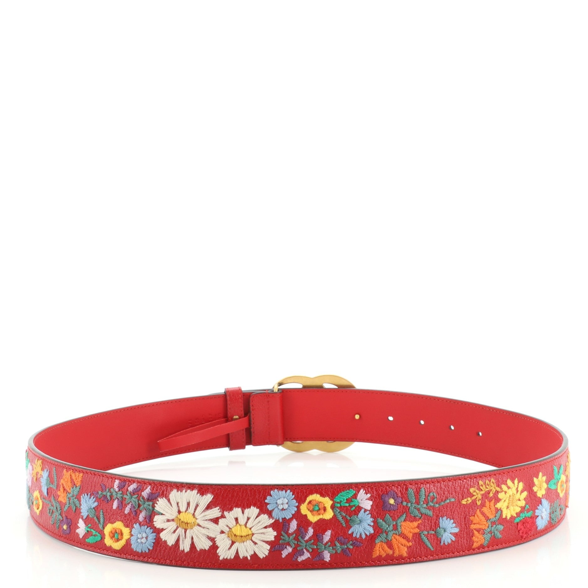 GG Marmont Belt Flower Embroidered Leather Wide 90