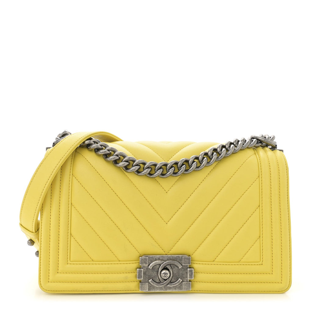 Calfskin Chevron Quilted Medium Boy Flap Yellow