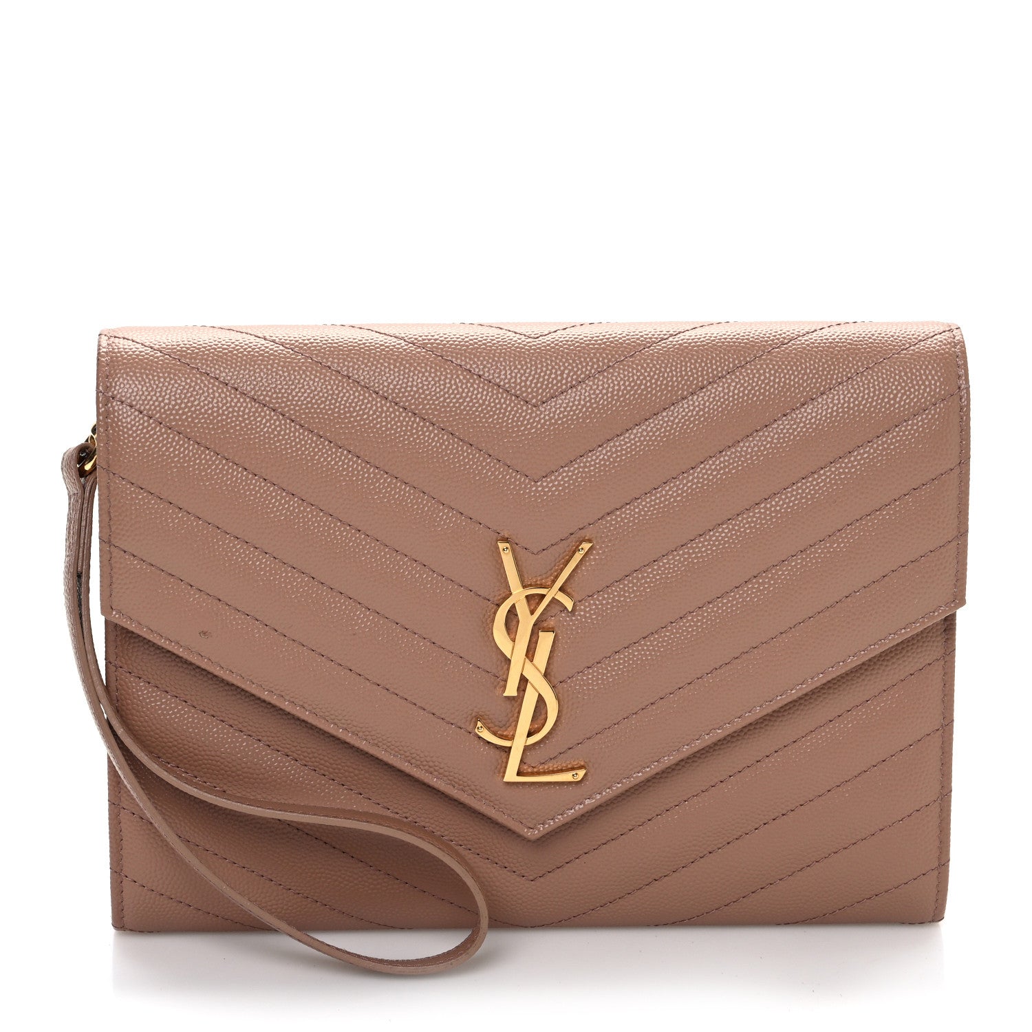 Grain De Poudre Matelasse Chevron Monogram Cassandre Flap Pouch Natural Dark
