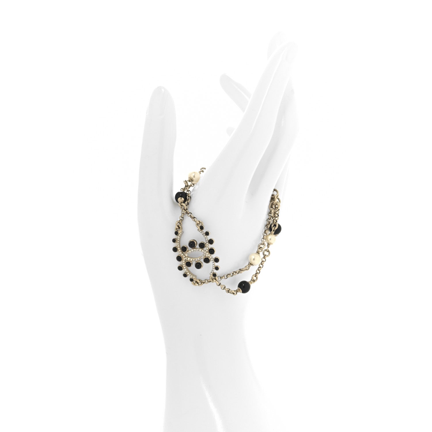 Crystal Enamel Pearl CC Bracelet Black Gold