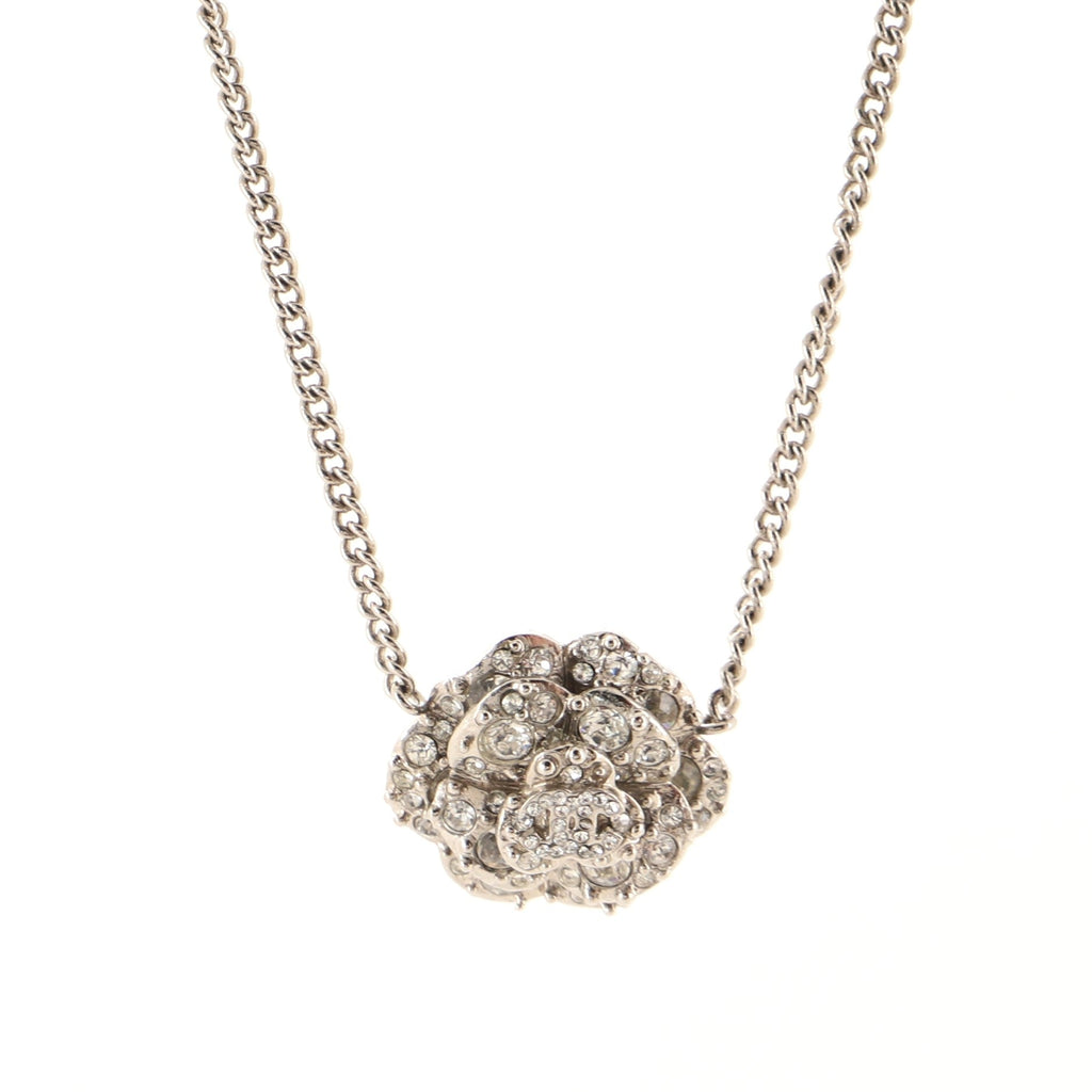 Camellia Pendant Necklace Metal with Crytals