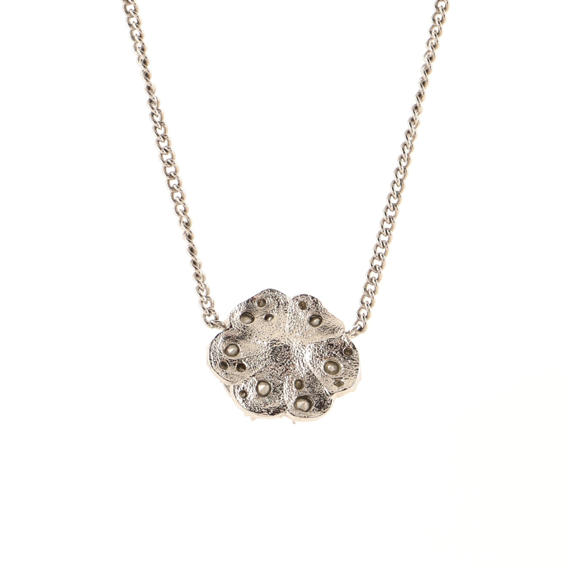 Camellia Pendant Necklace Metal with Crytals