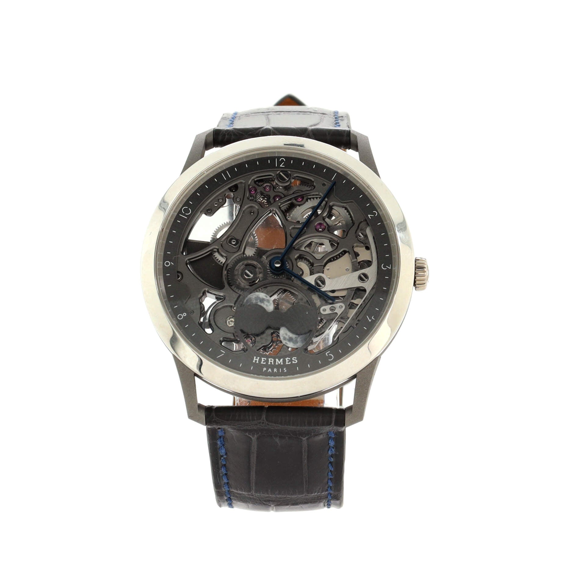 Slim d'Hermes Squelette Lune Automatic Watch Platinum with Titanium and Alligator 40