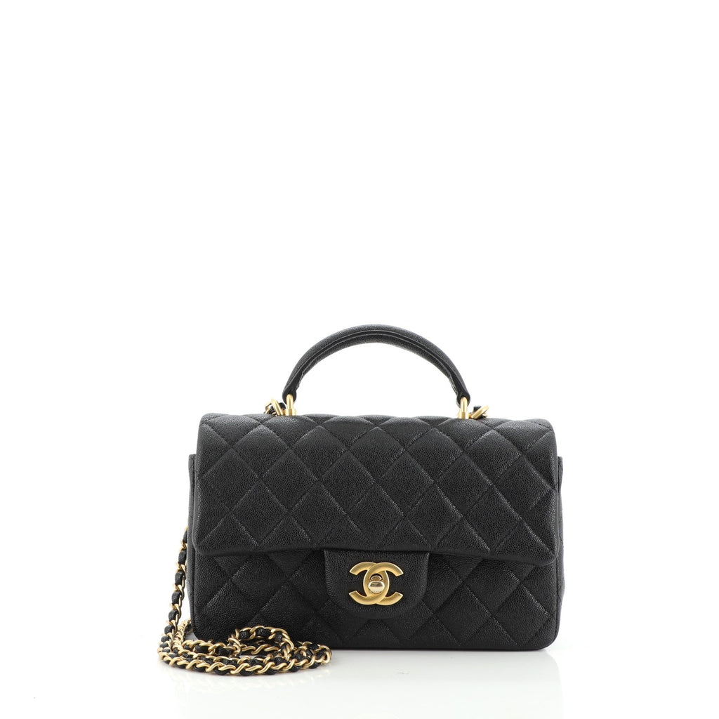 Classic Single Flap Top Handle Bag Quilted Caviar Mini