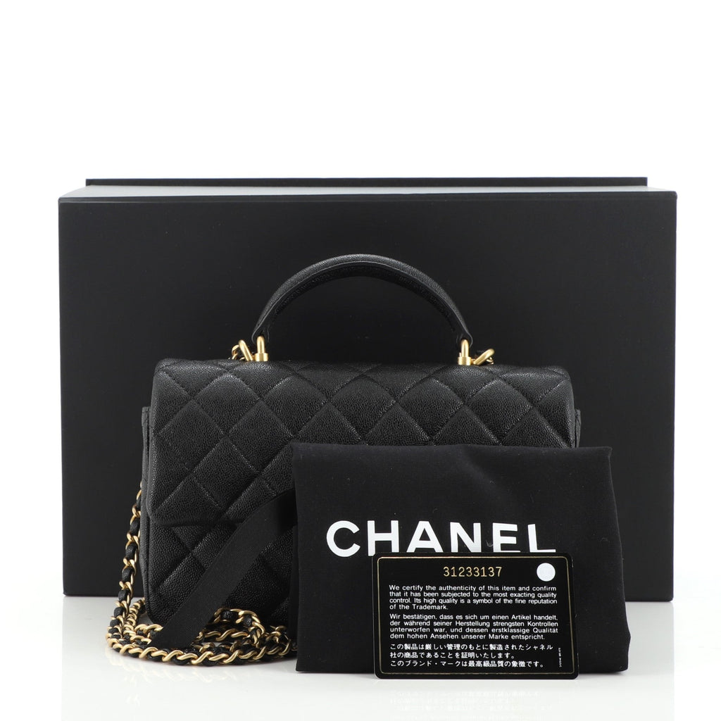 Classic Single Flap Top Handle Bag Quilted Caviar Mini