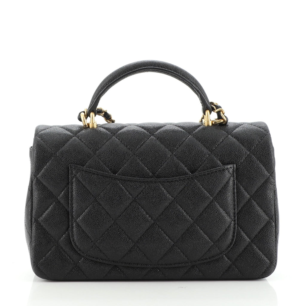 Classic Single Flap Top Handle Bag Quilted Caviar Mini