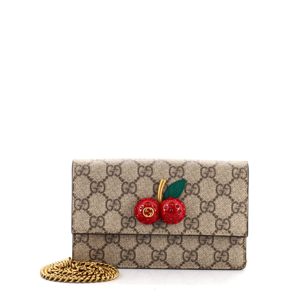Cherries Wallet on Chain GG Coated Canvas Mini