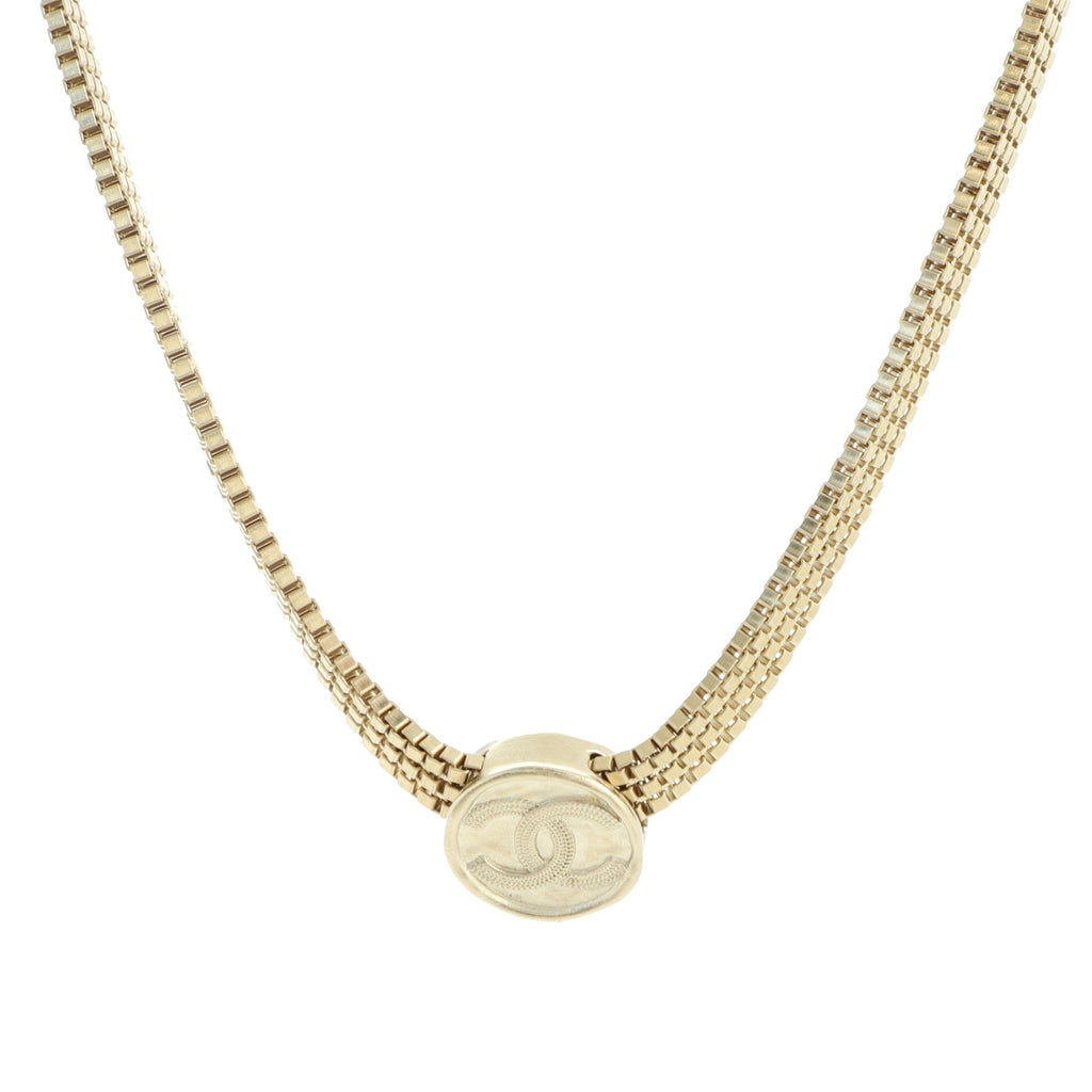 CC Medallion Chain Link Choker Necklace Metal