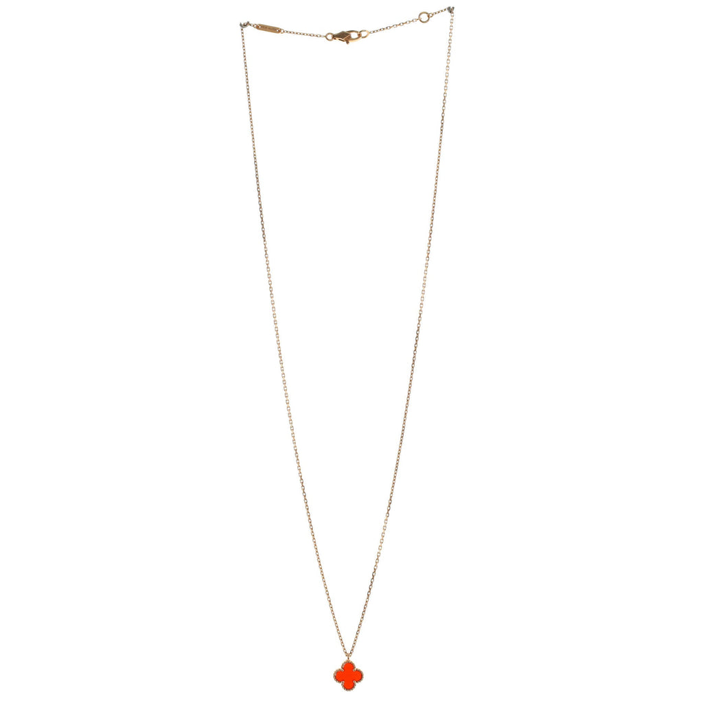 Sweet Alhambra Pendant Necklace 18K Rose Gold and Carnelian