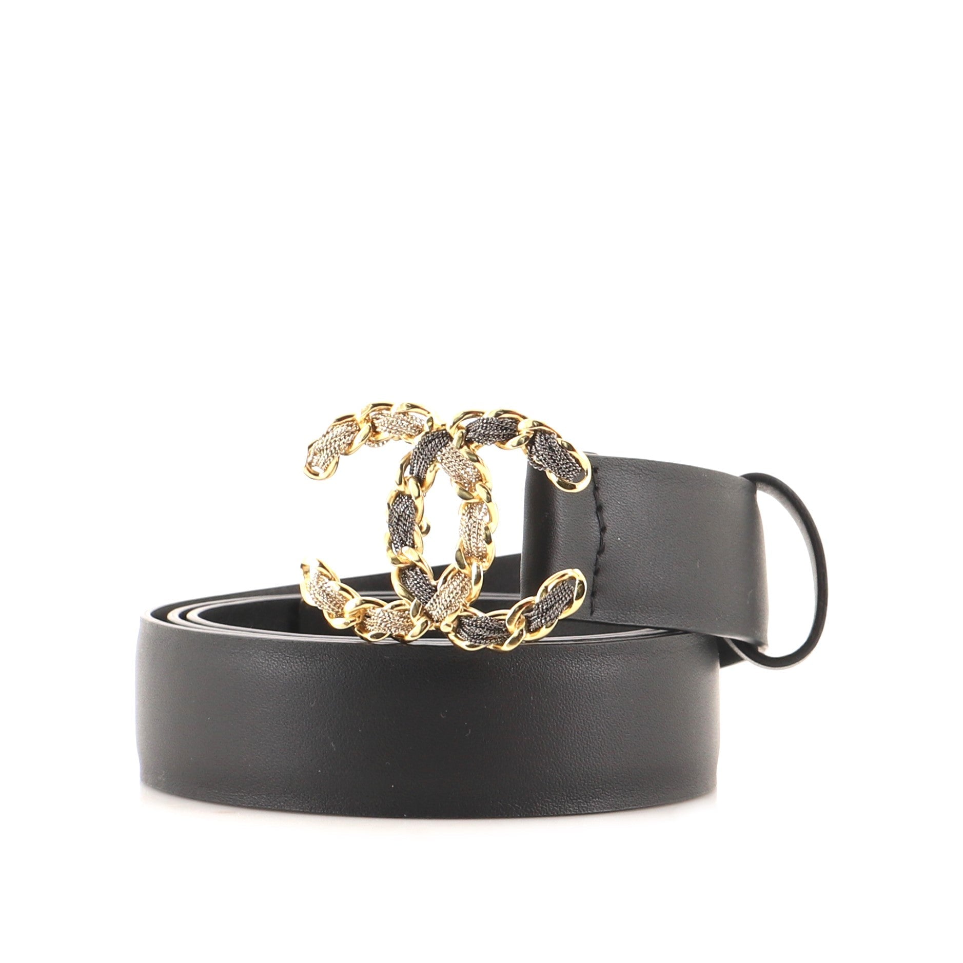 Woven Chain CC Buckle Belt Leather Medium 95